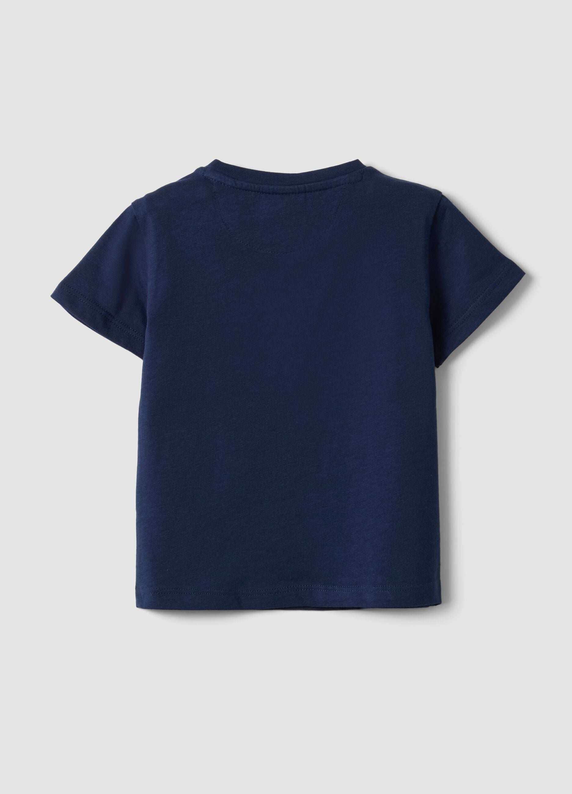 Blue pure cotton children's t-shirt regular fit with embroidered car