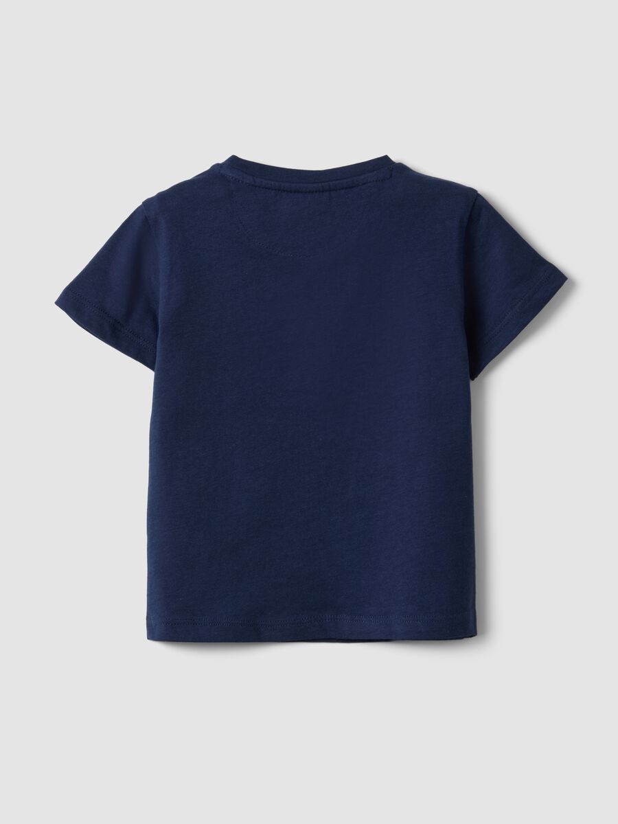 Blue pure cotton children's t-shirt regular fit with embroidered car_1
