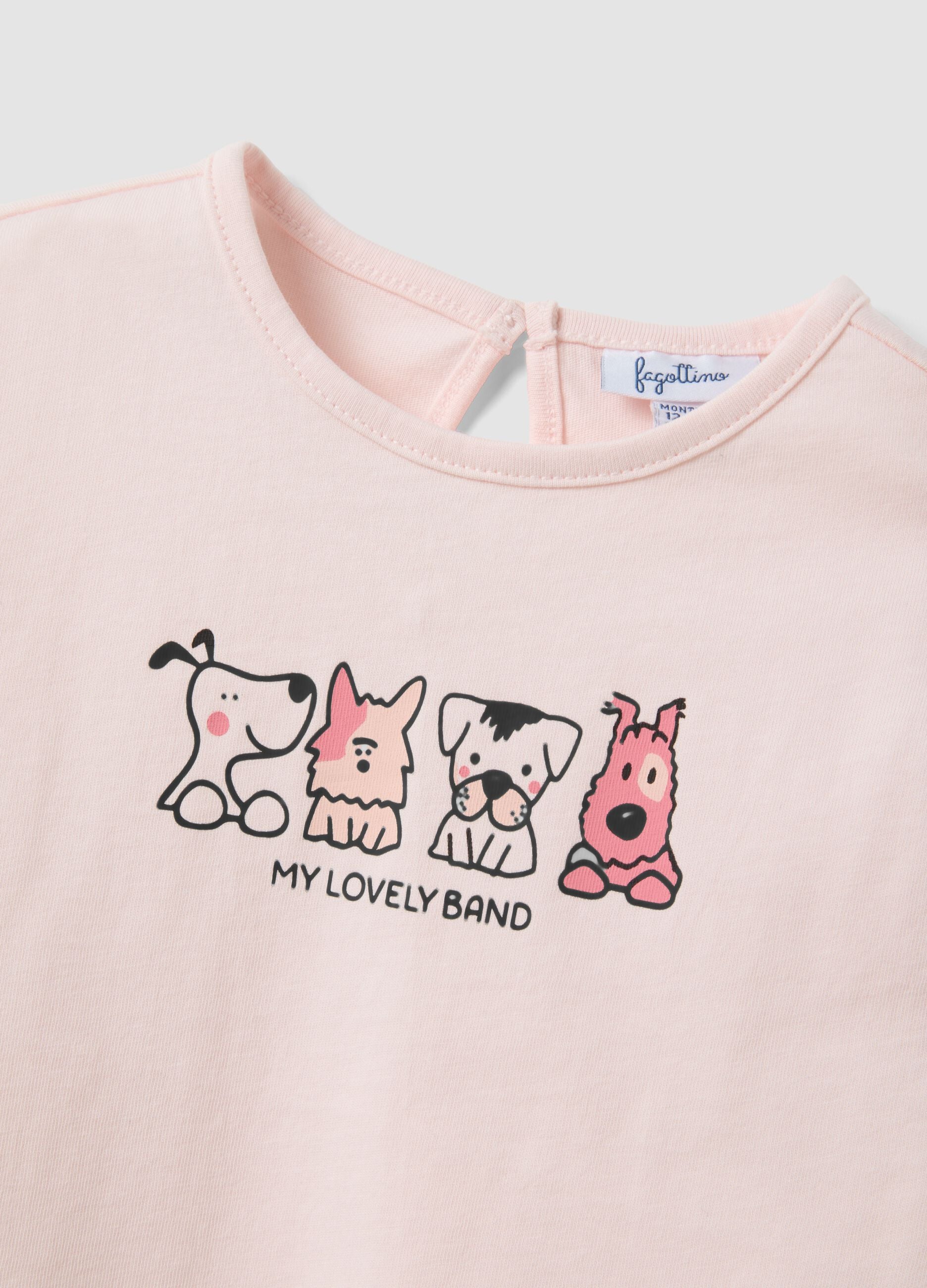 Pink organic cotton and viscose blend T-shirt with cute animals for baby girl