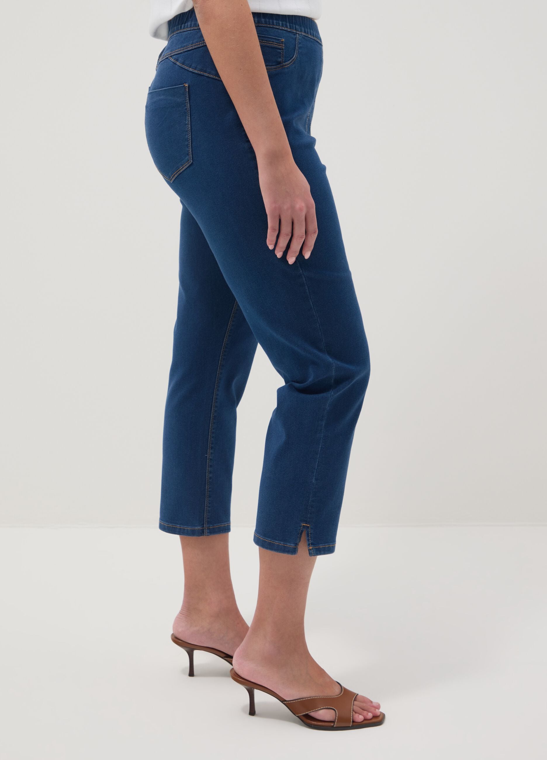 Slim fit blue stretch cotton blend trousers