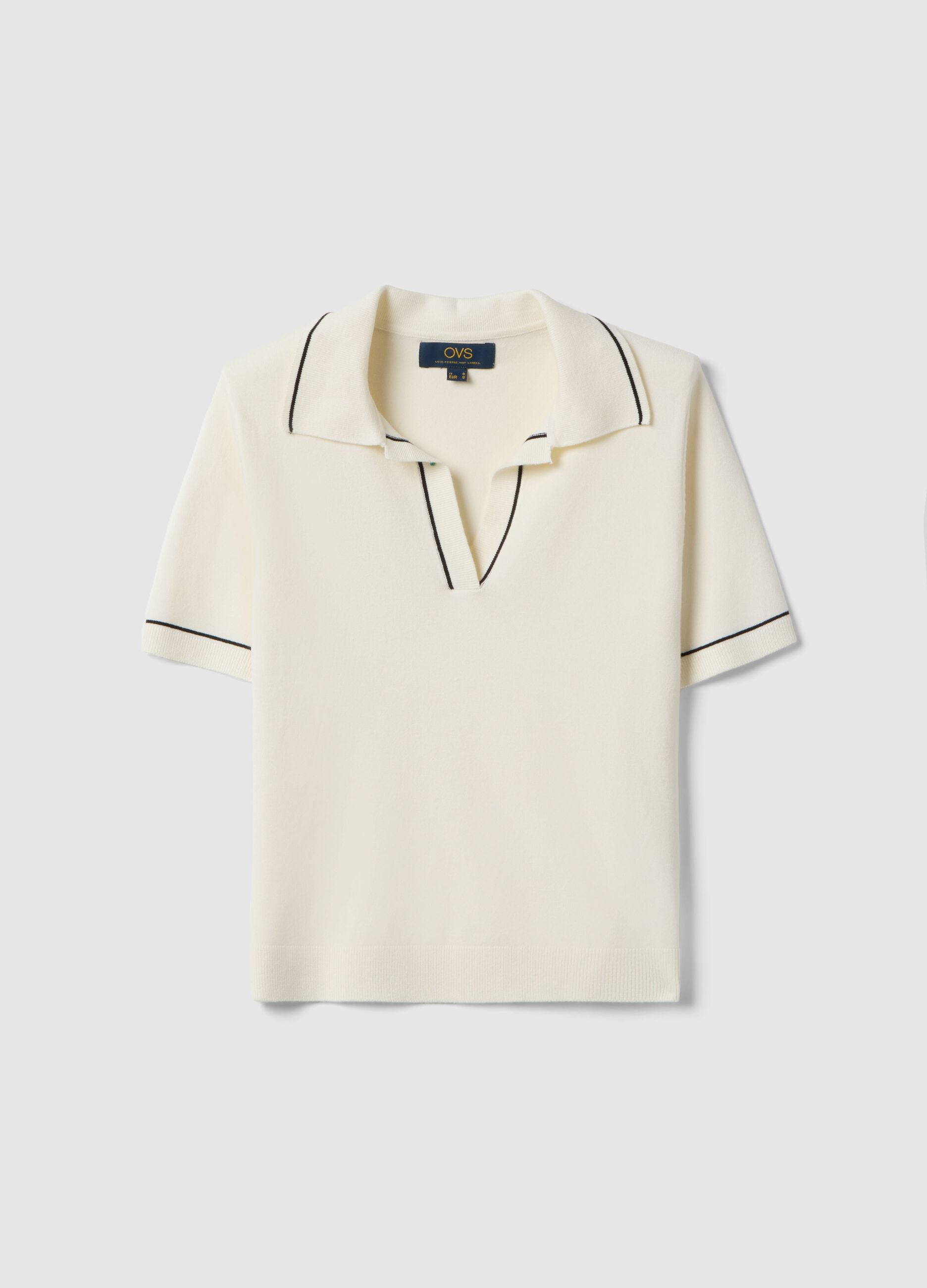 White viscose blend slim fit polo with contrast stitching