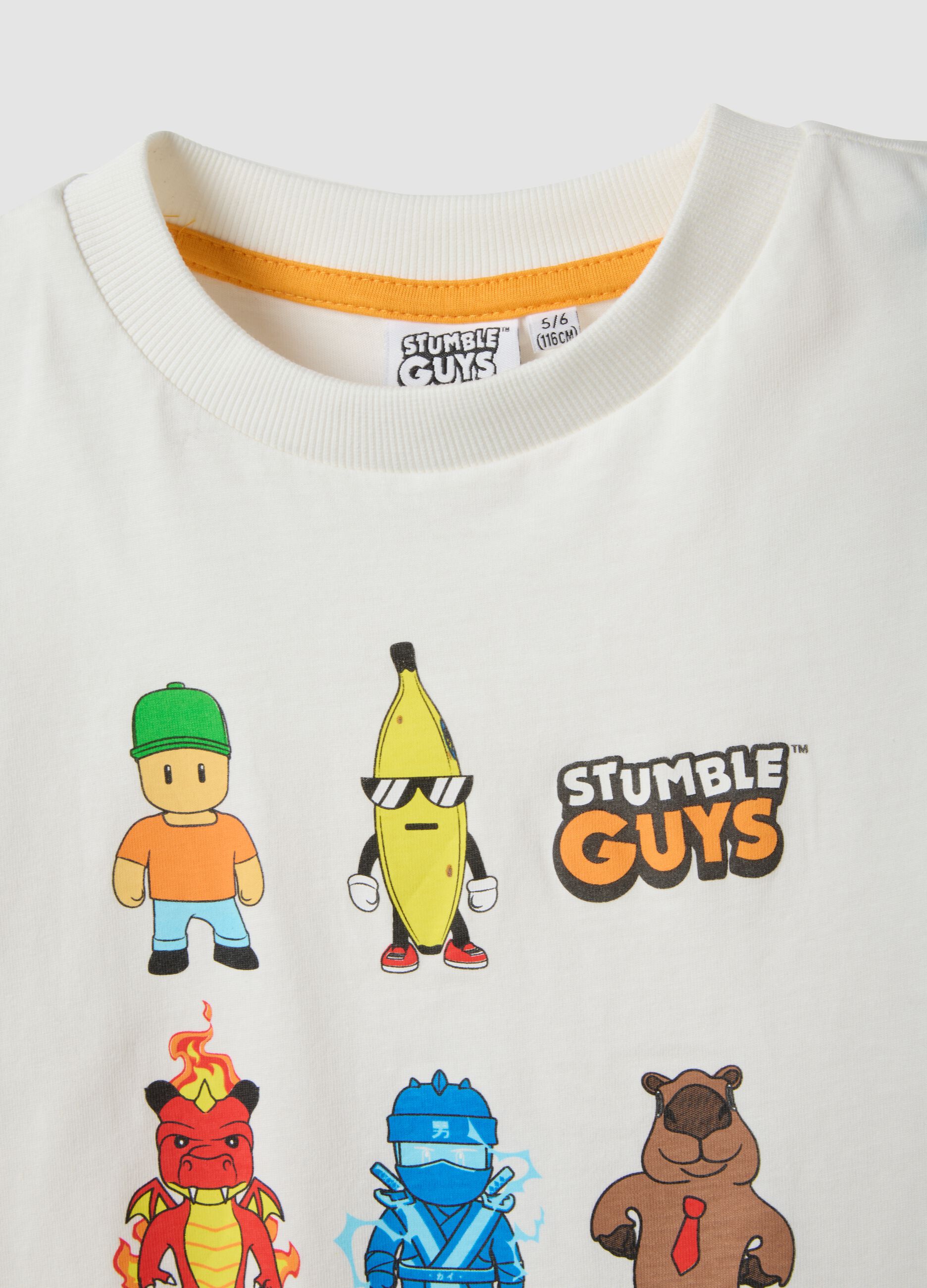 Kids&rsquo; white pure cotton T-shirt with Stumble Guys print, regular fit