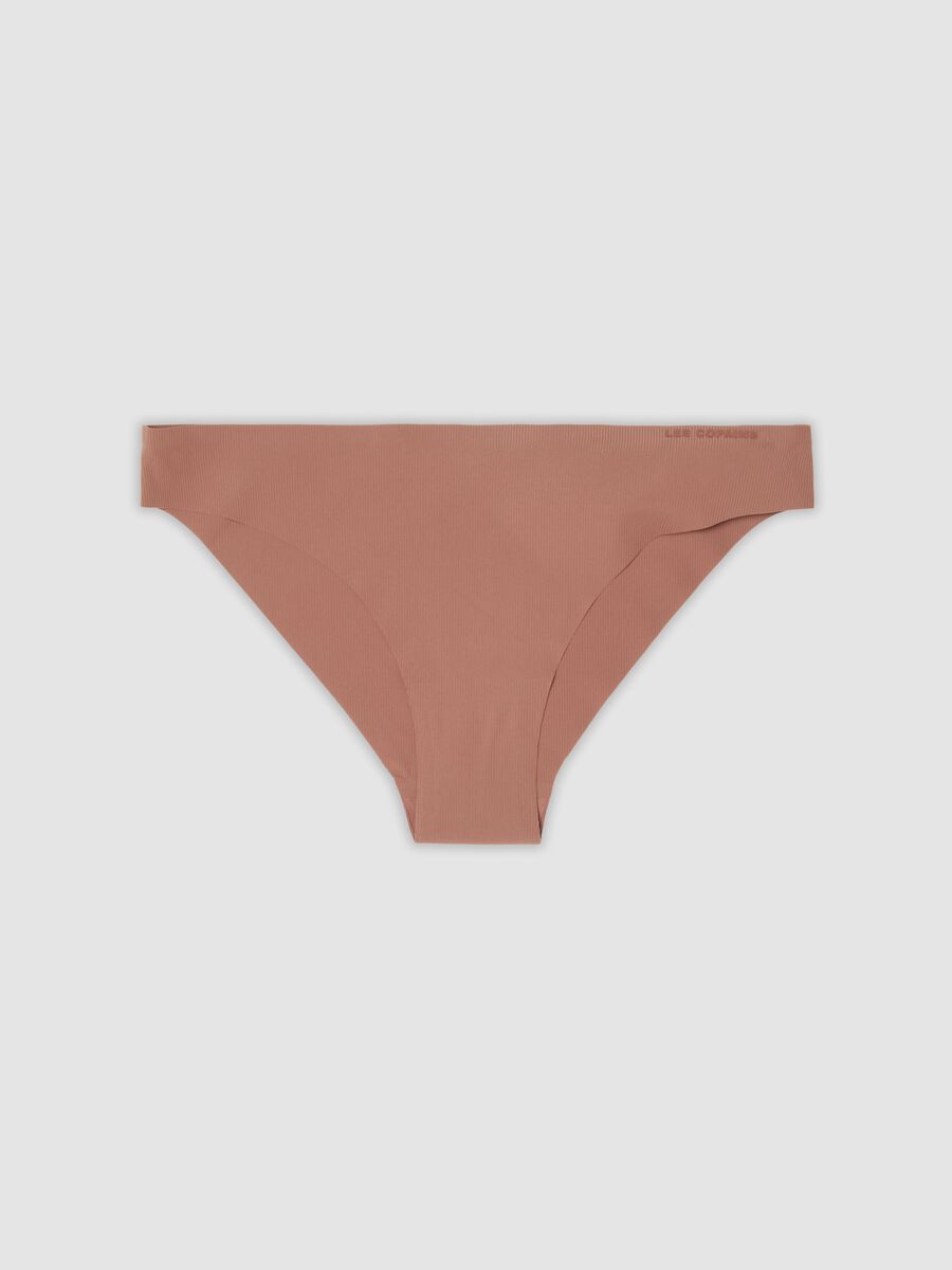 Brown ribbed stretch microfibre briefs_0