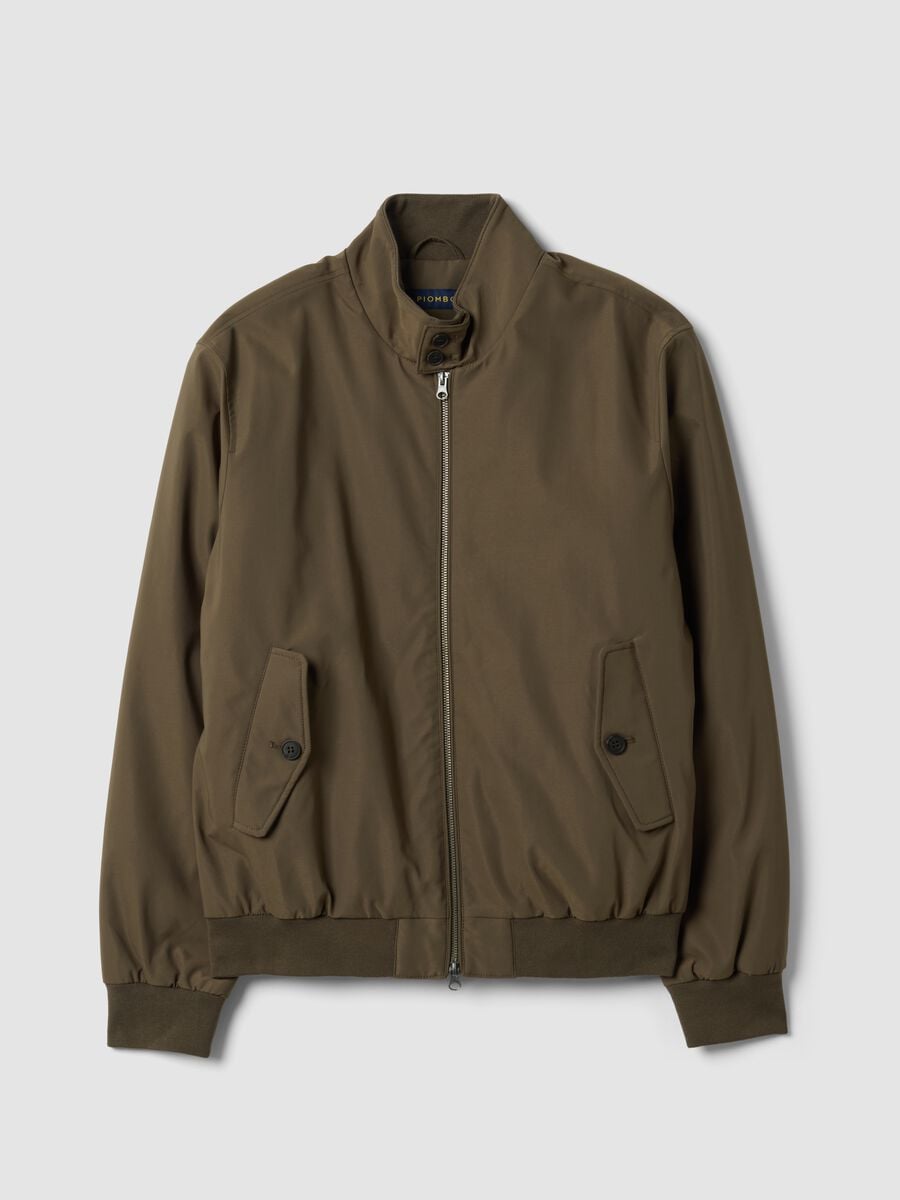 Green regular-fit jacket with zip and high collar_0