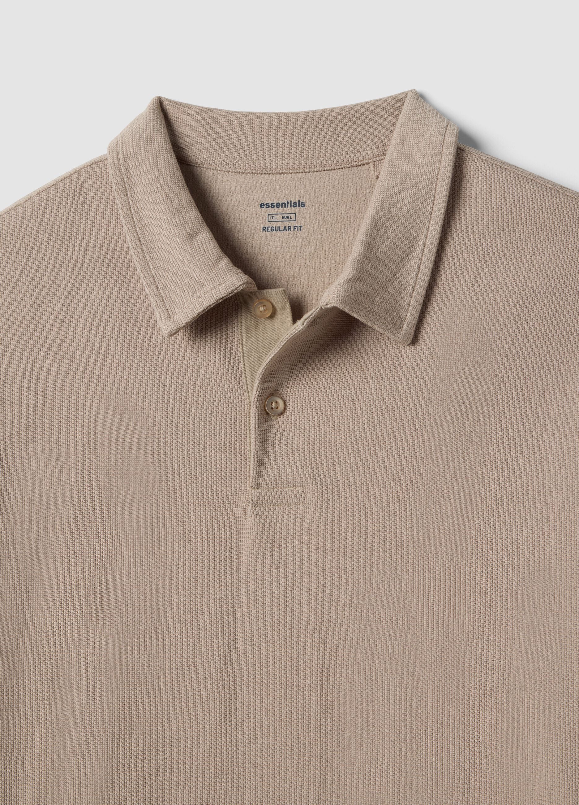 Beige Stretch Cotton Polo Regular Fit