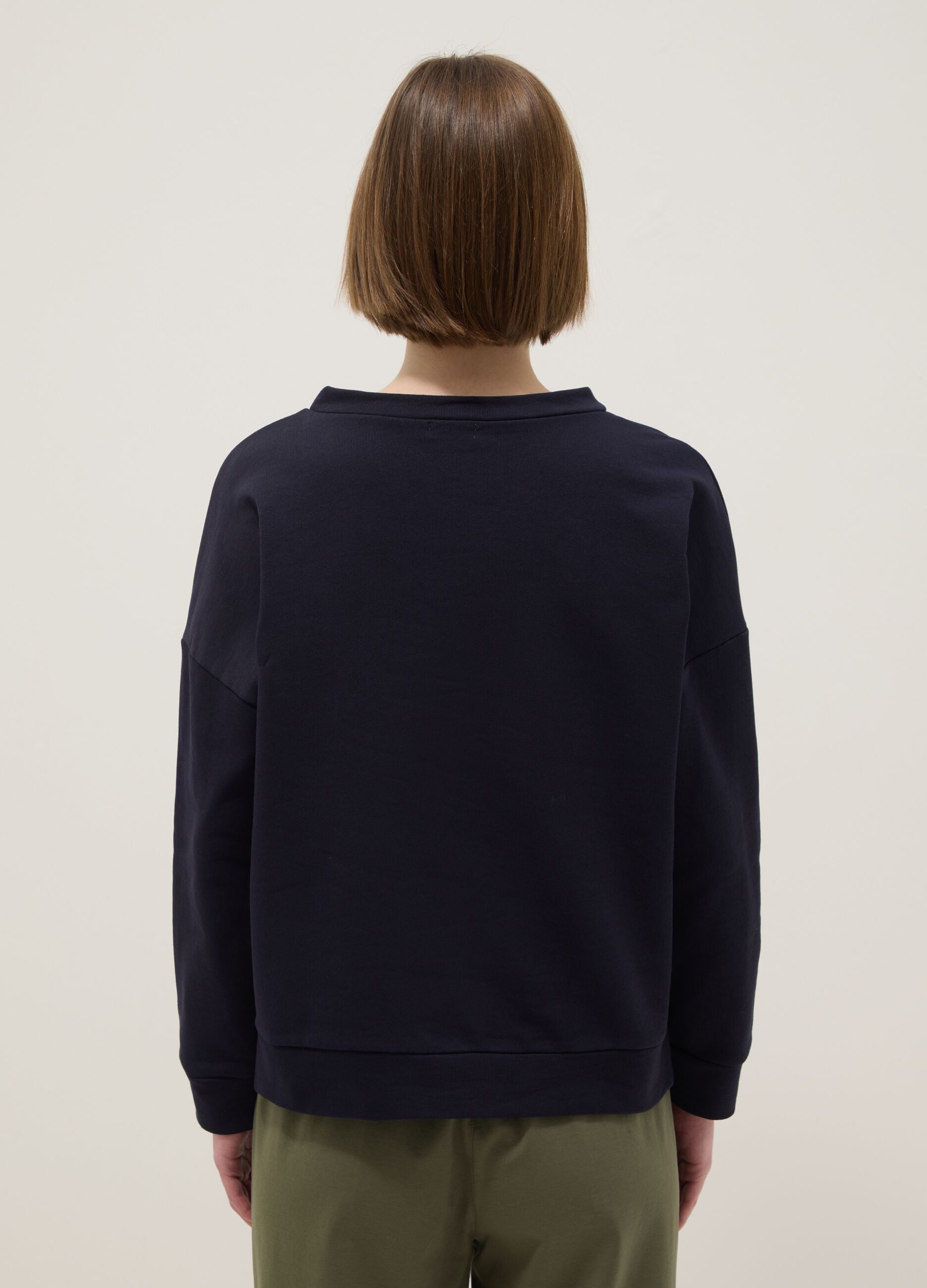 Regular fit blue stretch cotton crewneck sweatshirt with detail
