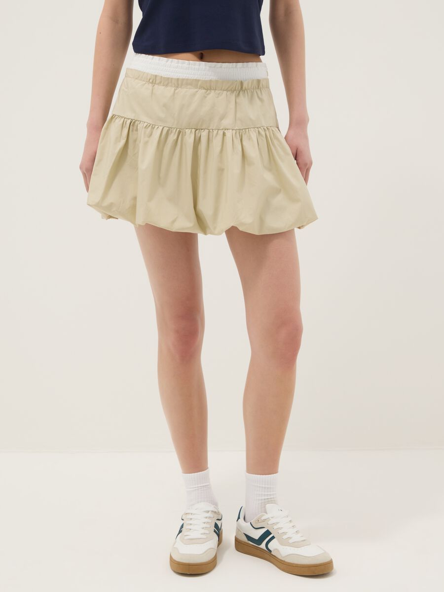 Pure cotton beige skirt with regular fit and ruched design_1