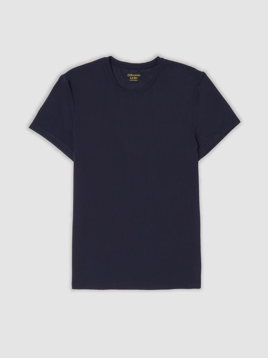 Blue stretch modal crew-neck T-shirt_0
