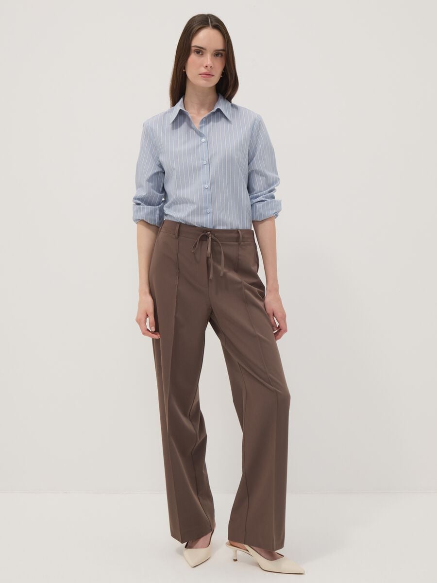 Brown stretch-viscose straight-fit trousers_0