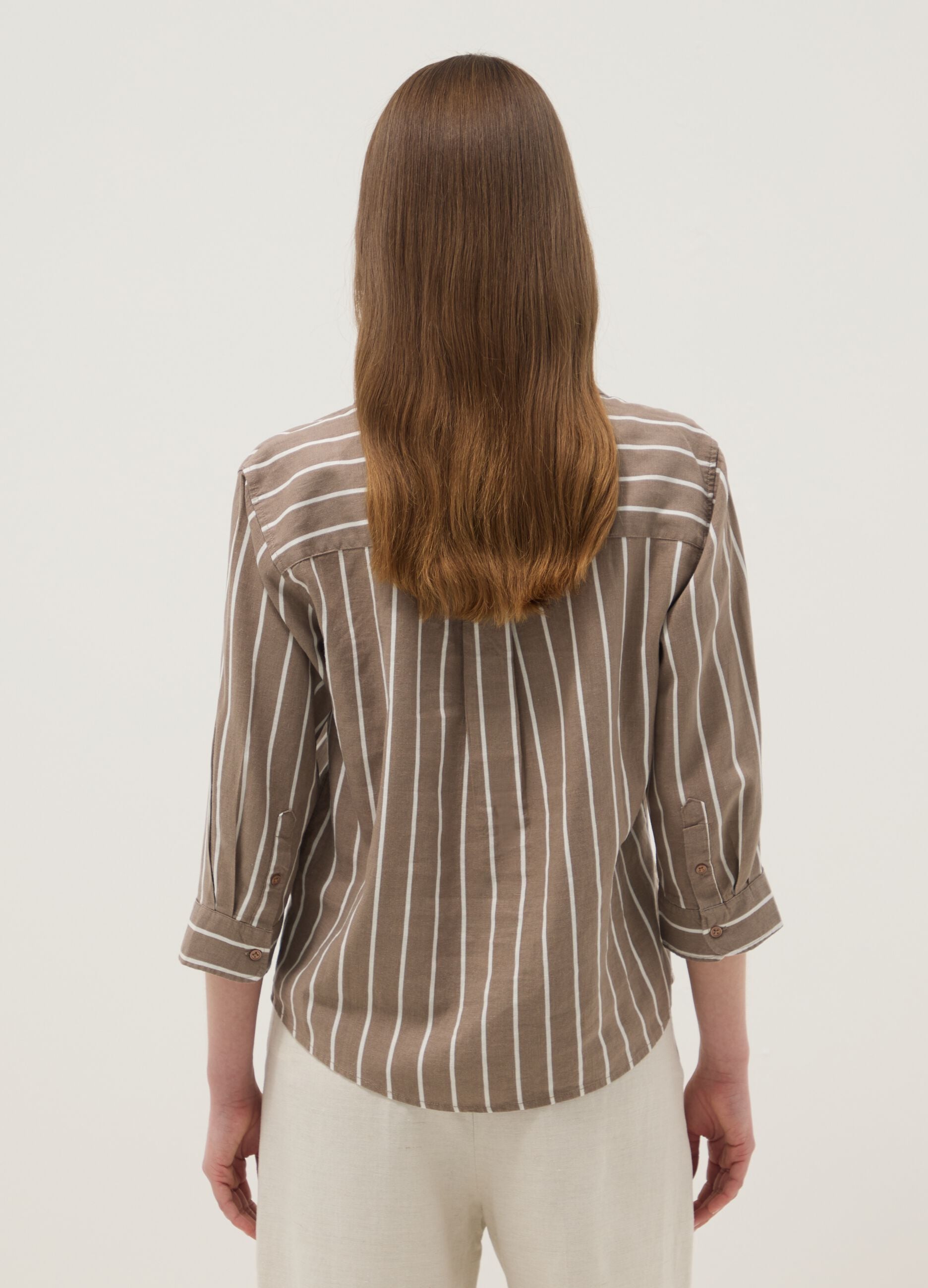 Brown striped linen-viscose blend shirt