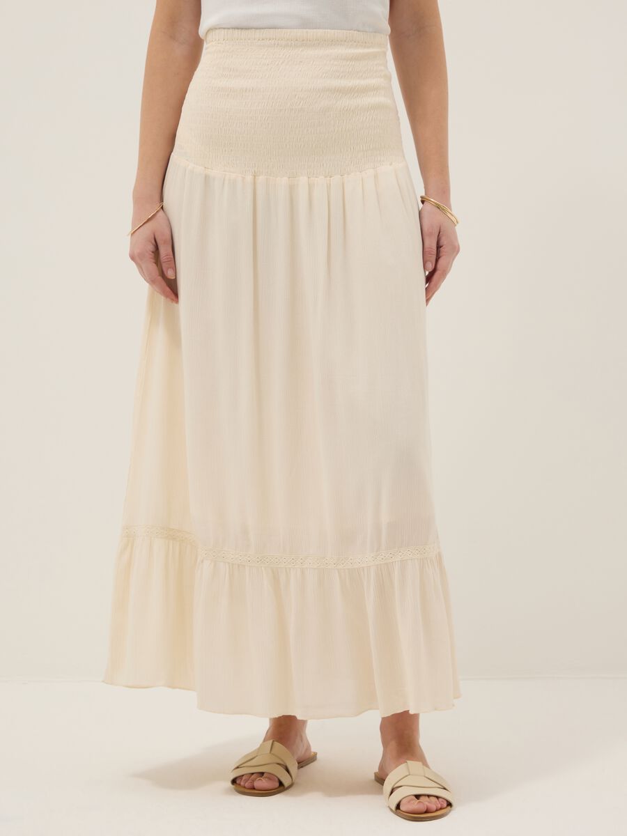Beige maternity long skirt in pure viscose_1