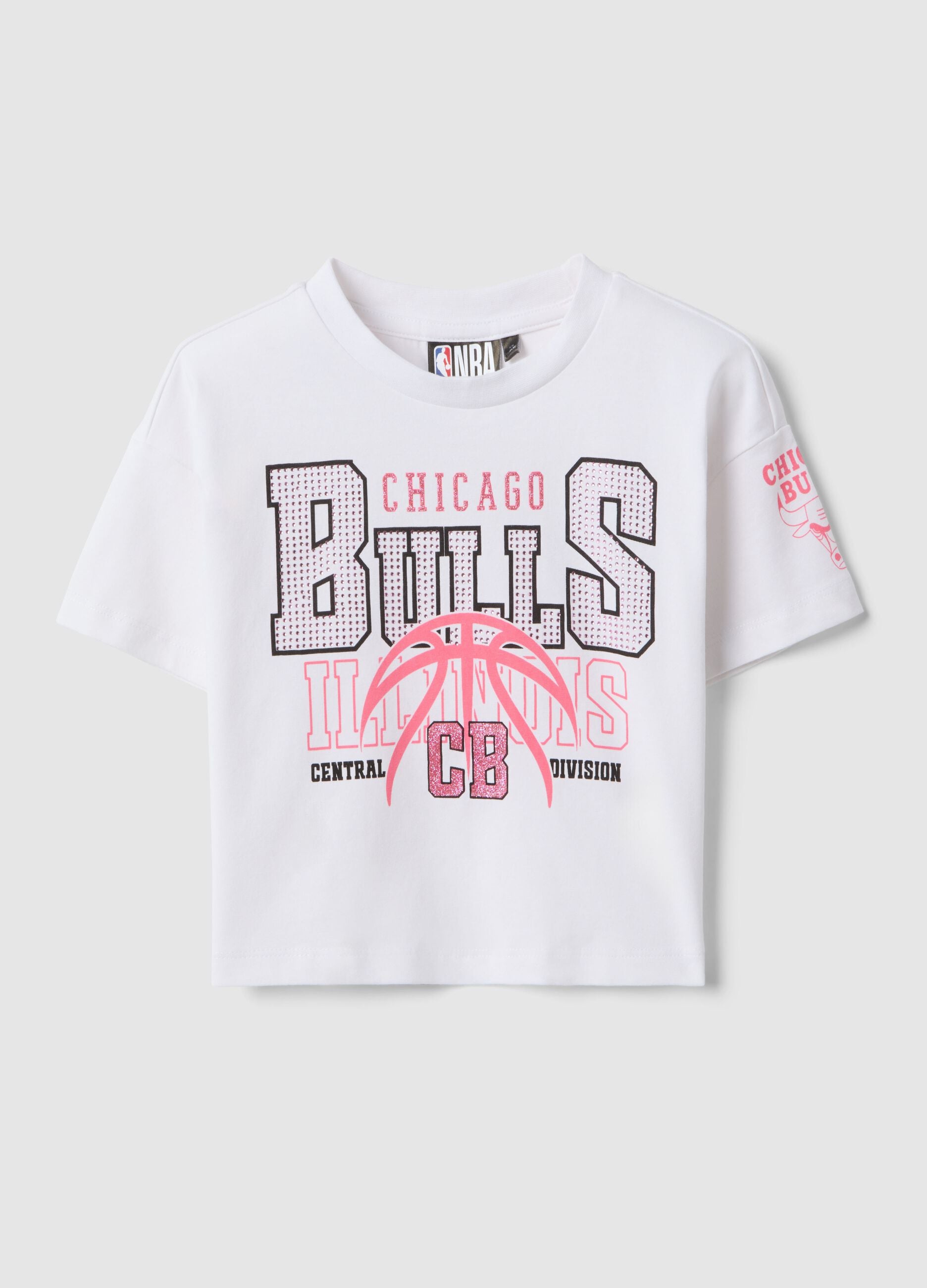 White stretch cotton girl's boxy fit T-shirt Chicago