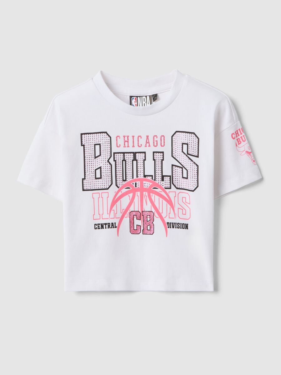 T-shirt in cotone elasticizzato bianca da bambina boxy fit Chicago_0