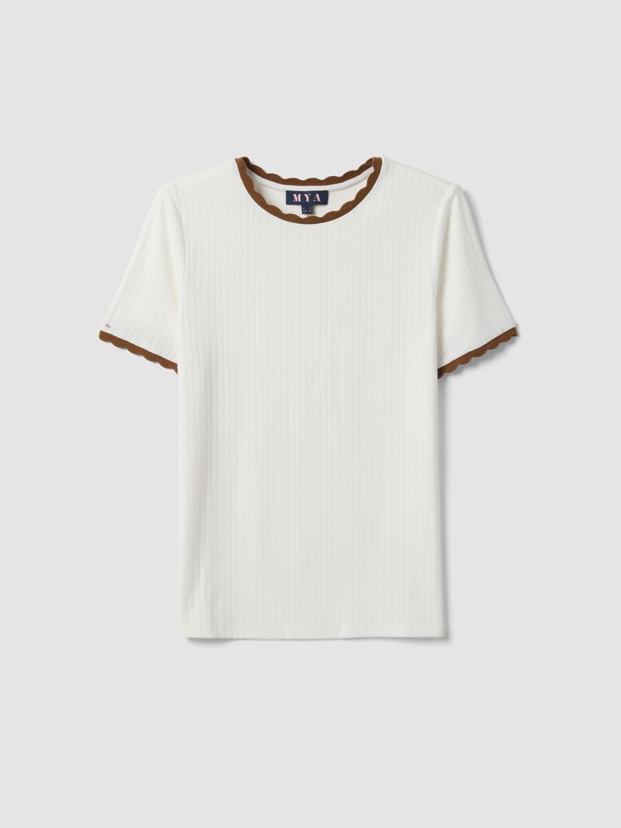 White stretch viscose crew-neck T-shirt with contrast trim_0
