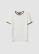 White stretch viscose crew-neck T-shirt with contrast trim_0