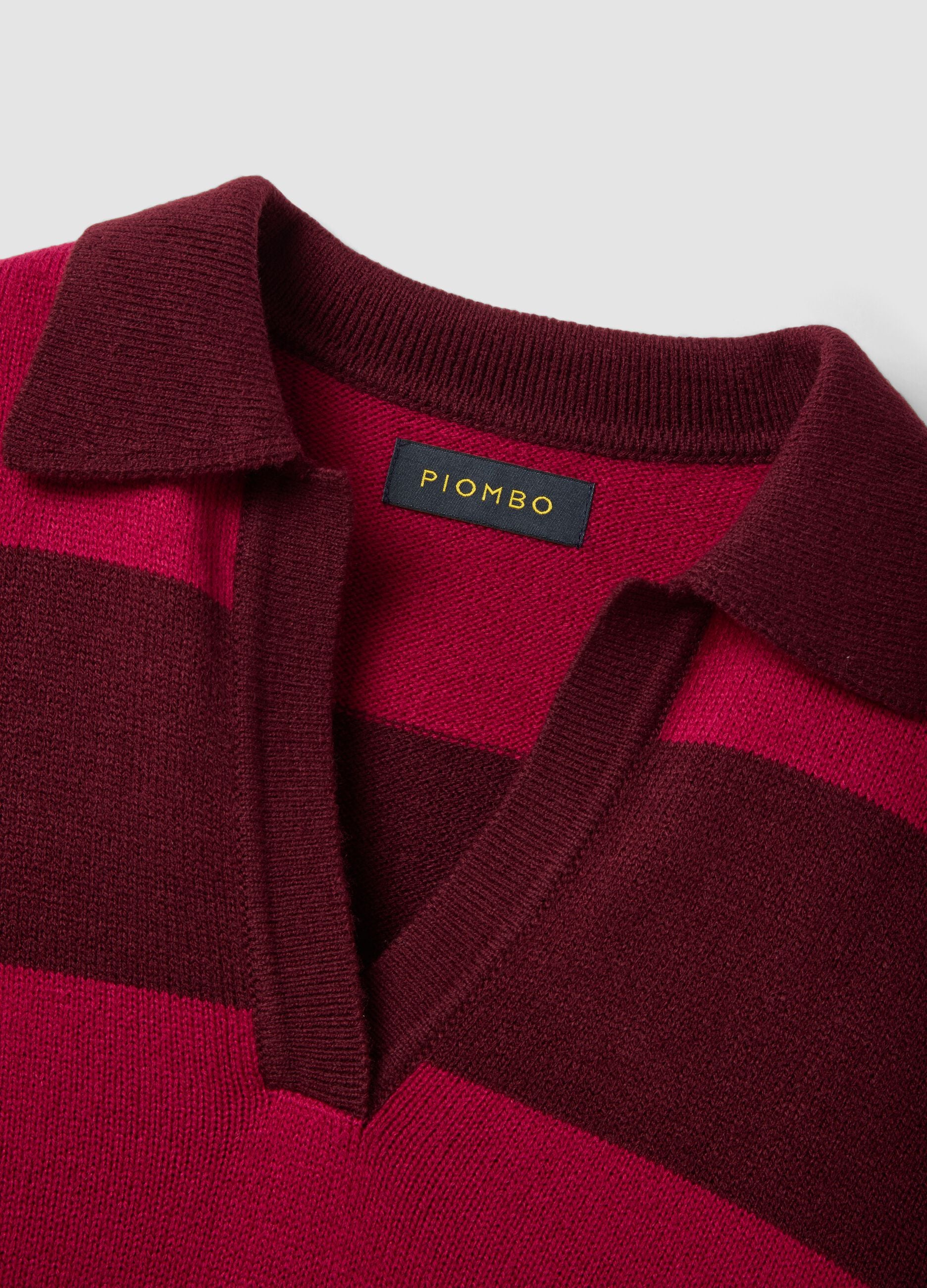 Red striped wool-blend polo collar jumper