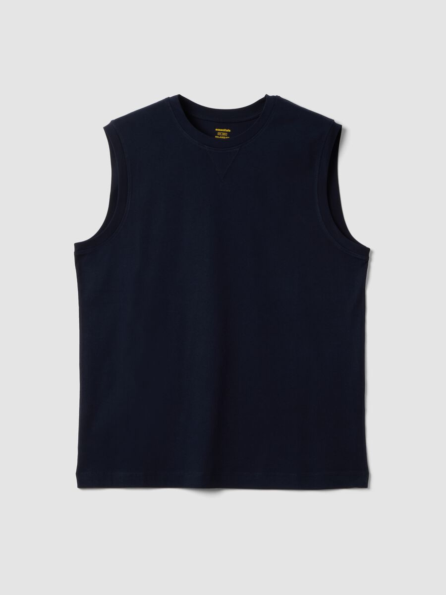 Blue crew-neck cotton vest in relaxed fit_0