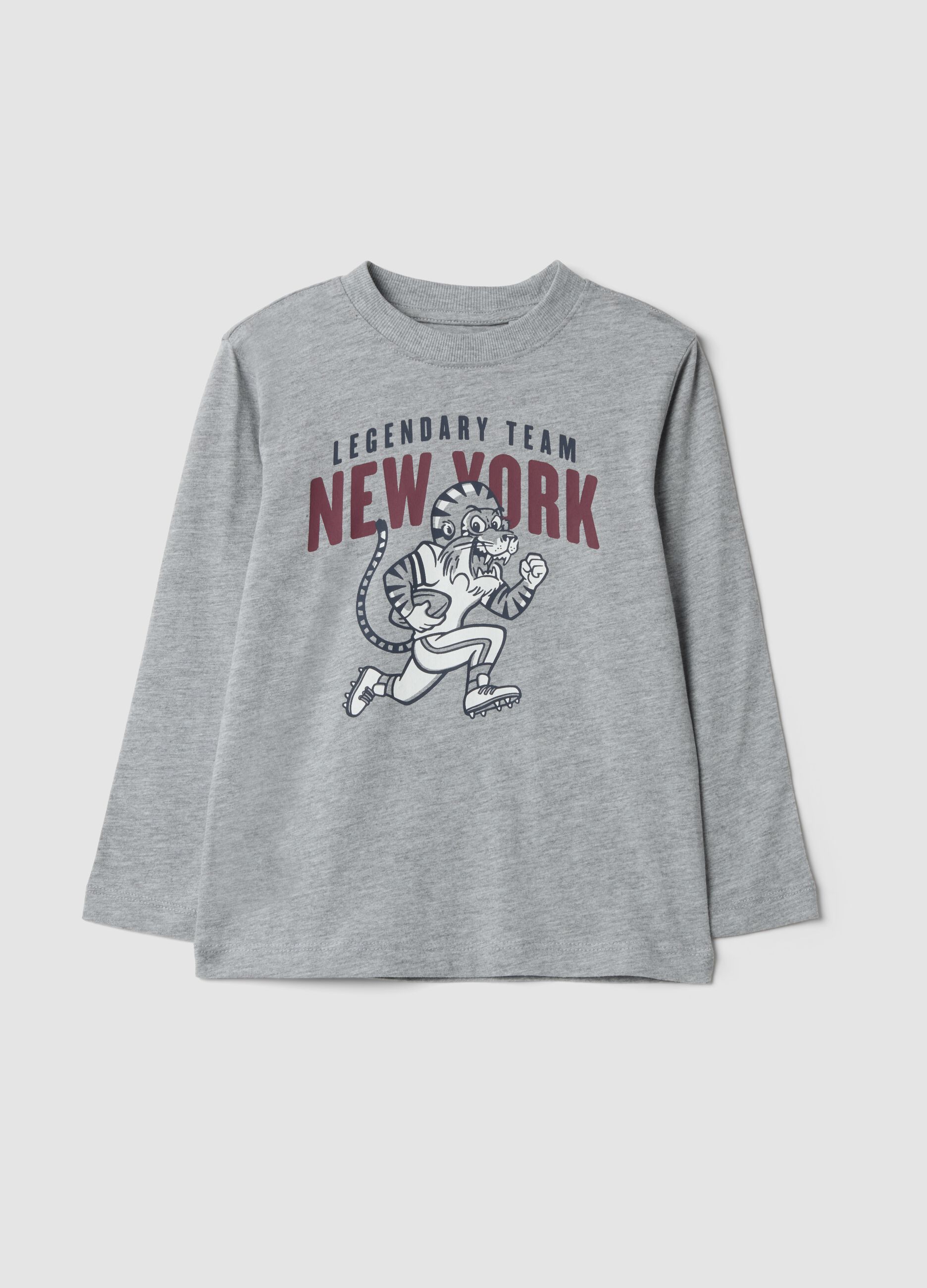 Grey organic cotton T-shirt with college print