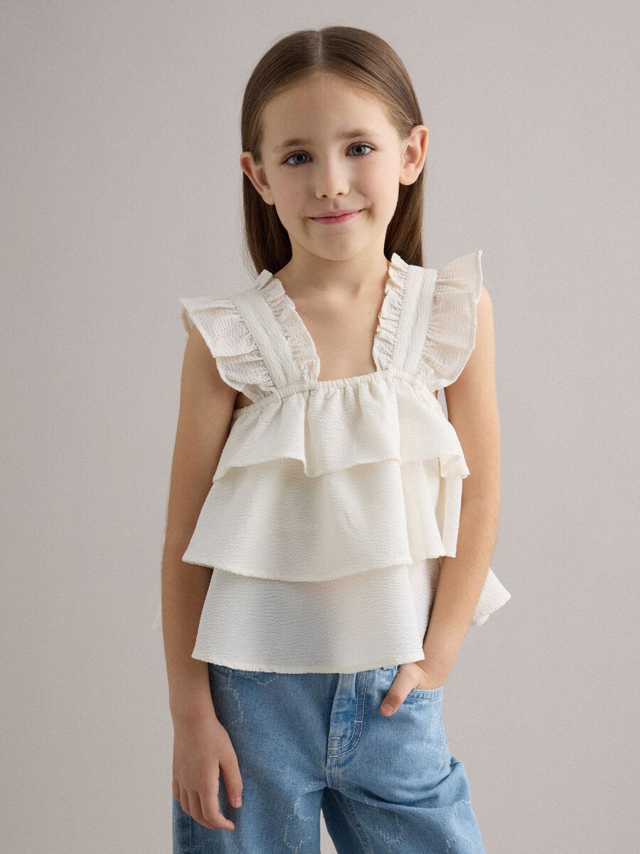 Girls' white regular fit top with ruffles_0