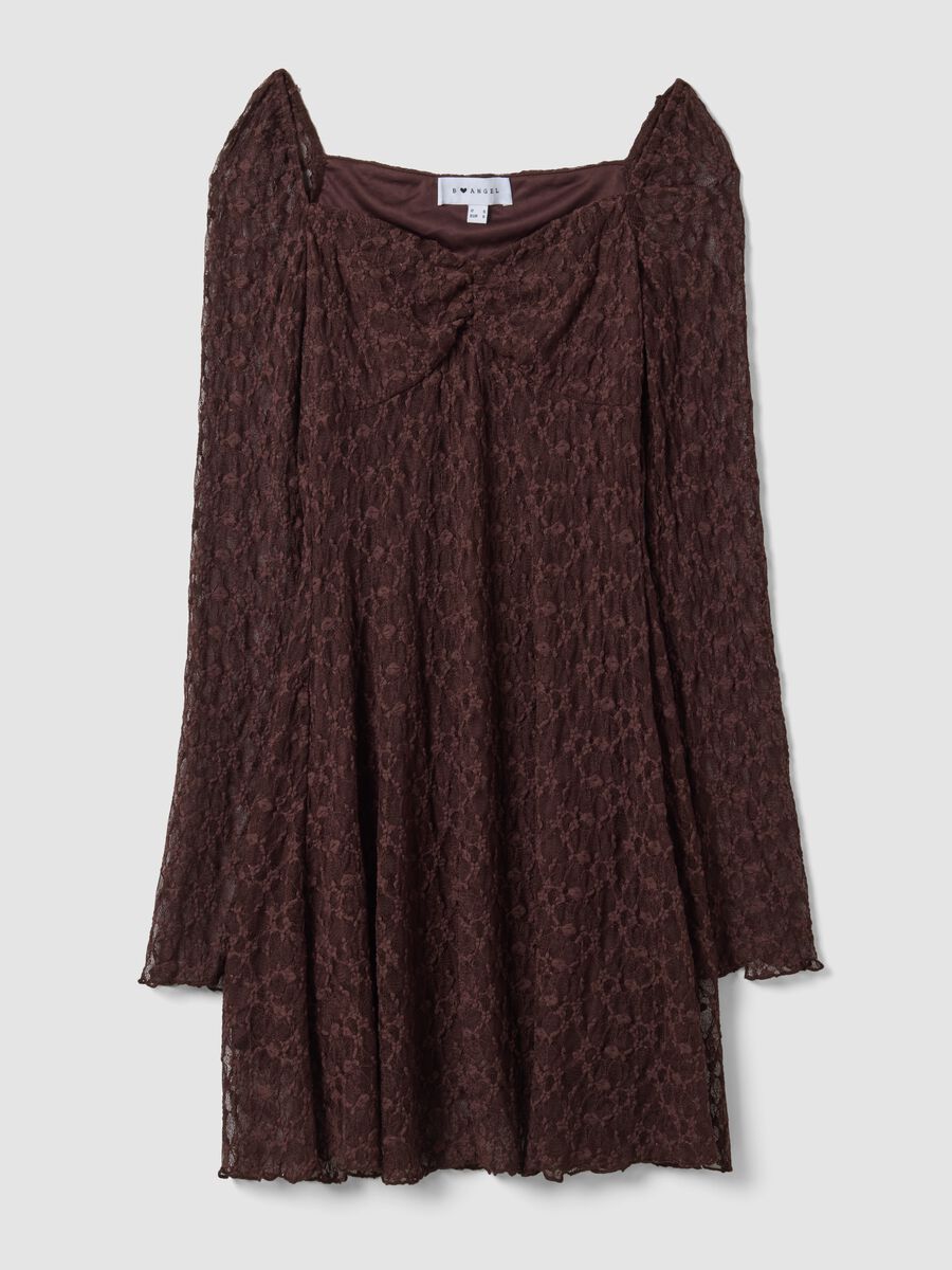 Brown stretch-fabric dress with deep V-neck, regular fit_4