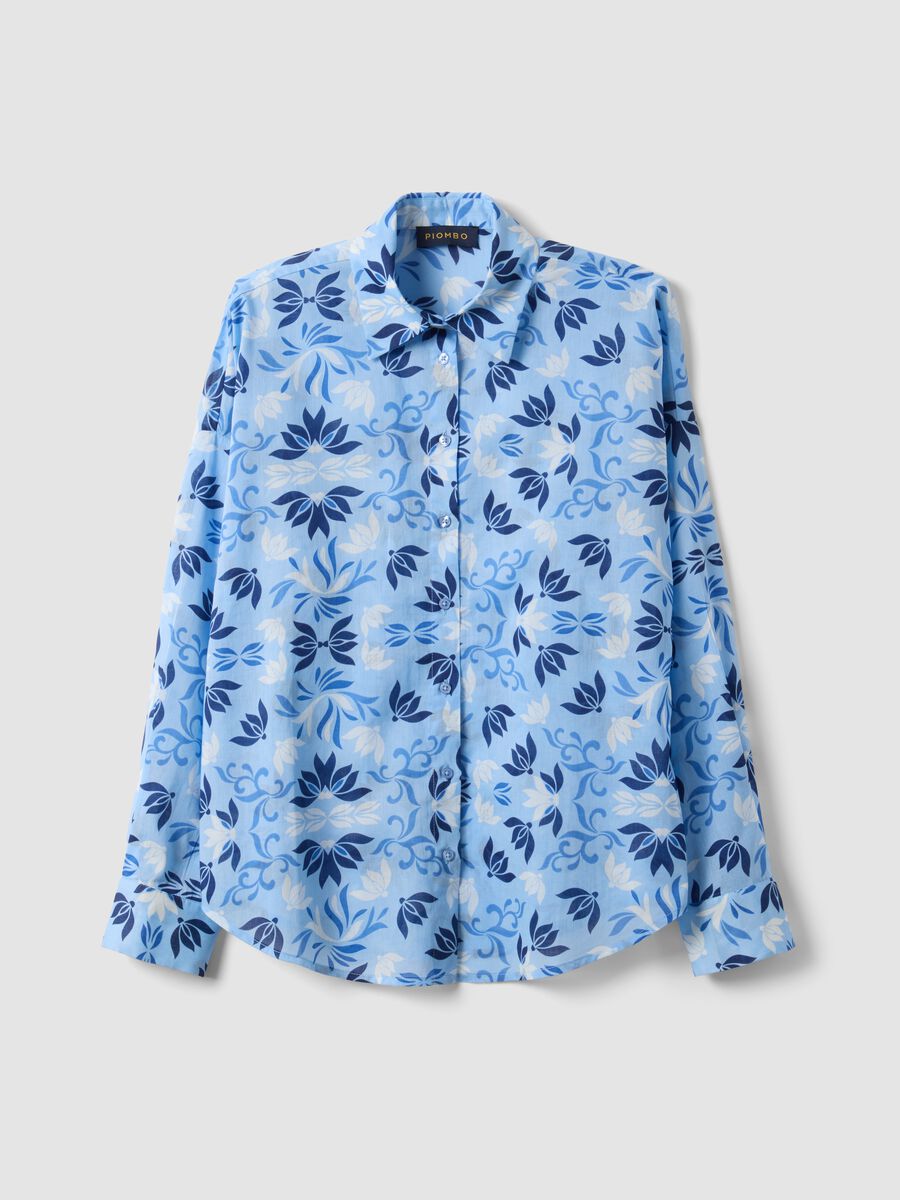 Camicia azzurra a maniche corte in puro cotone_4