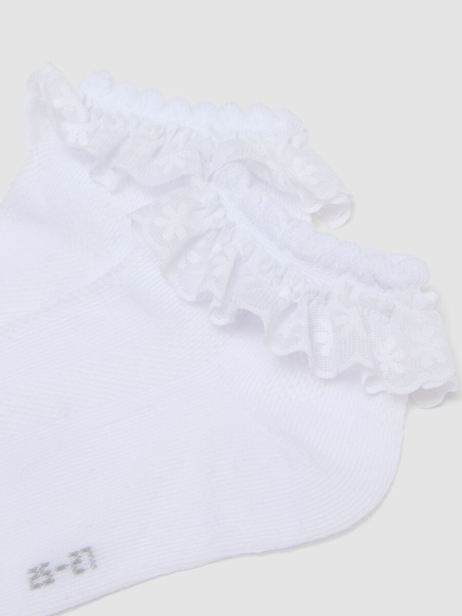 White organic cotton-blend ankle socks with ruffle trim for girls_1