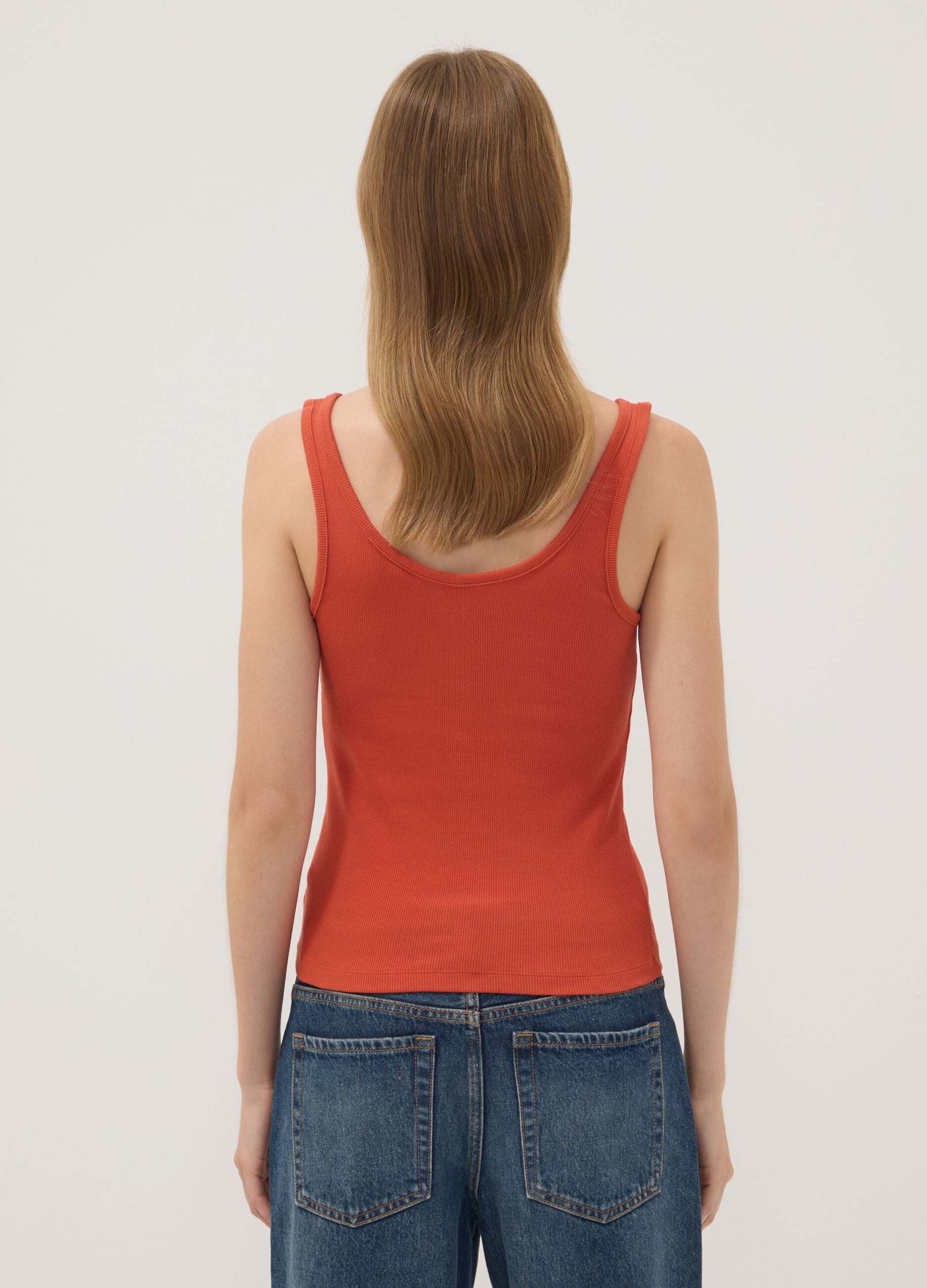 Red stretch cotton buttoned tank top, regular fit