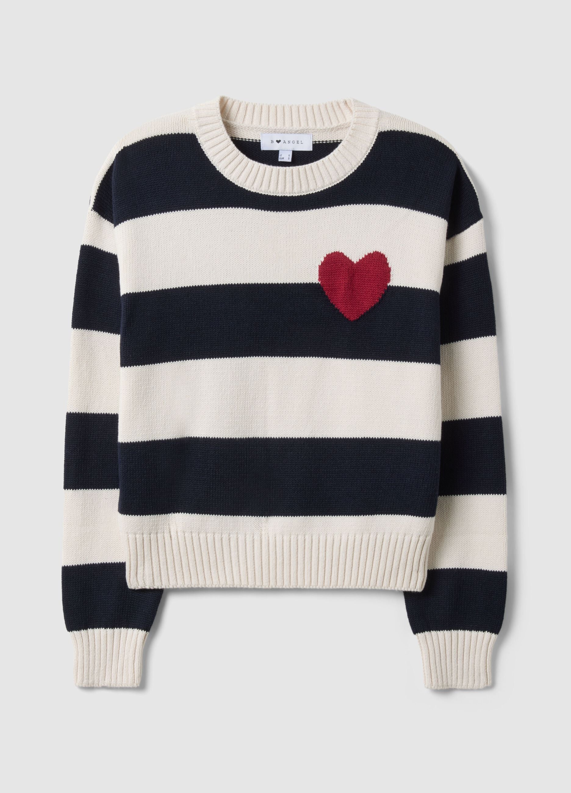 Regular fit multicolour striped cotton blend jumper with heart
