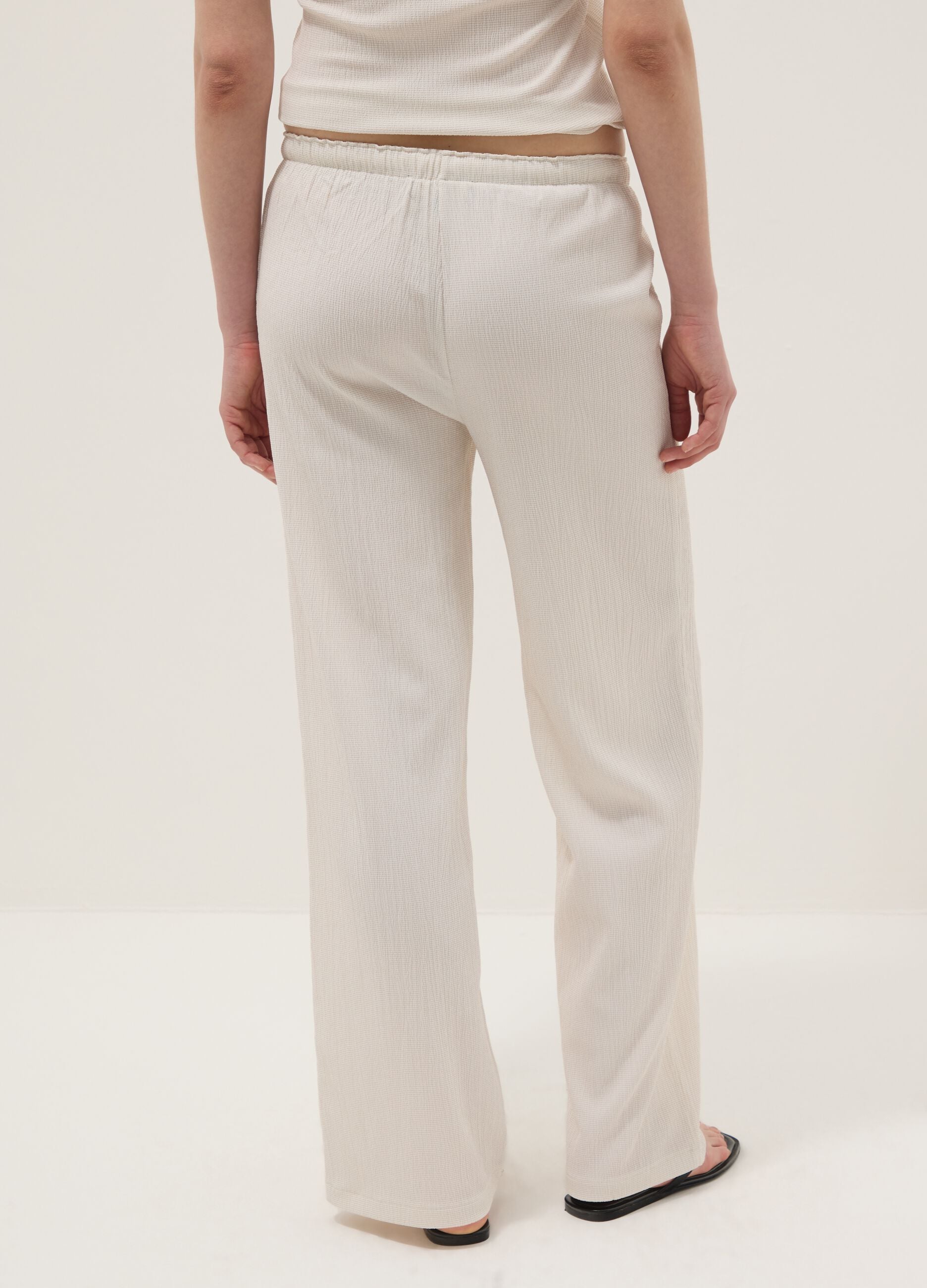 Beige stretch-fabric palazzo trousers