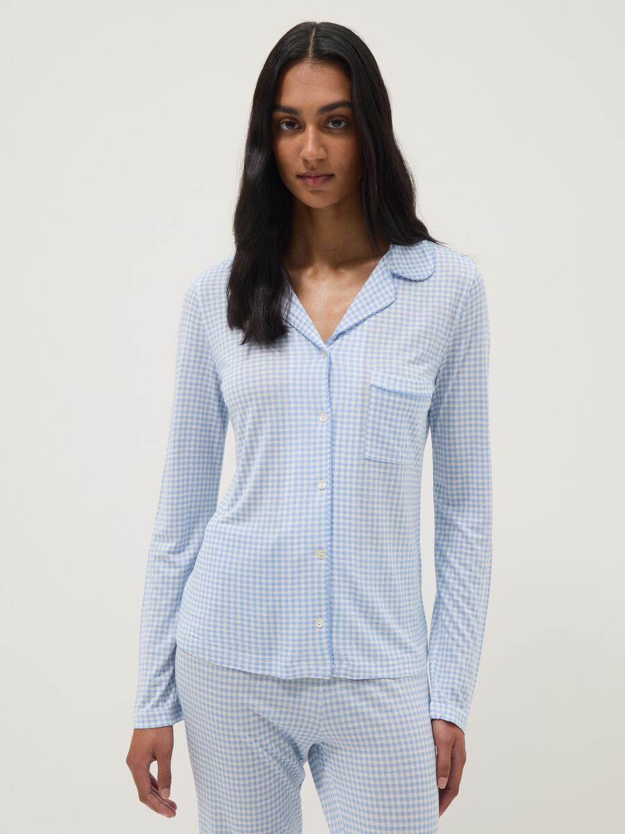 Pigiama in pura viscosa a quadri multicolor regular fit con collo a V_1
