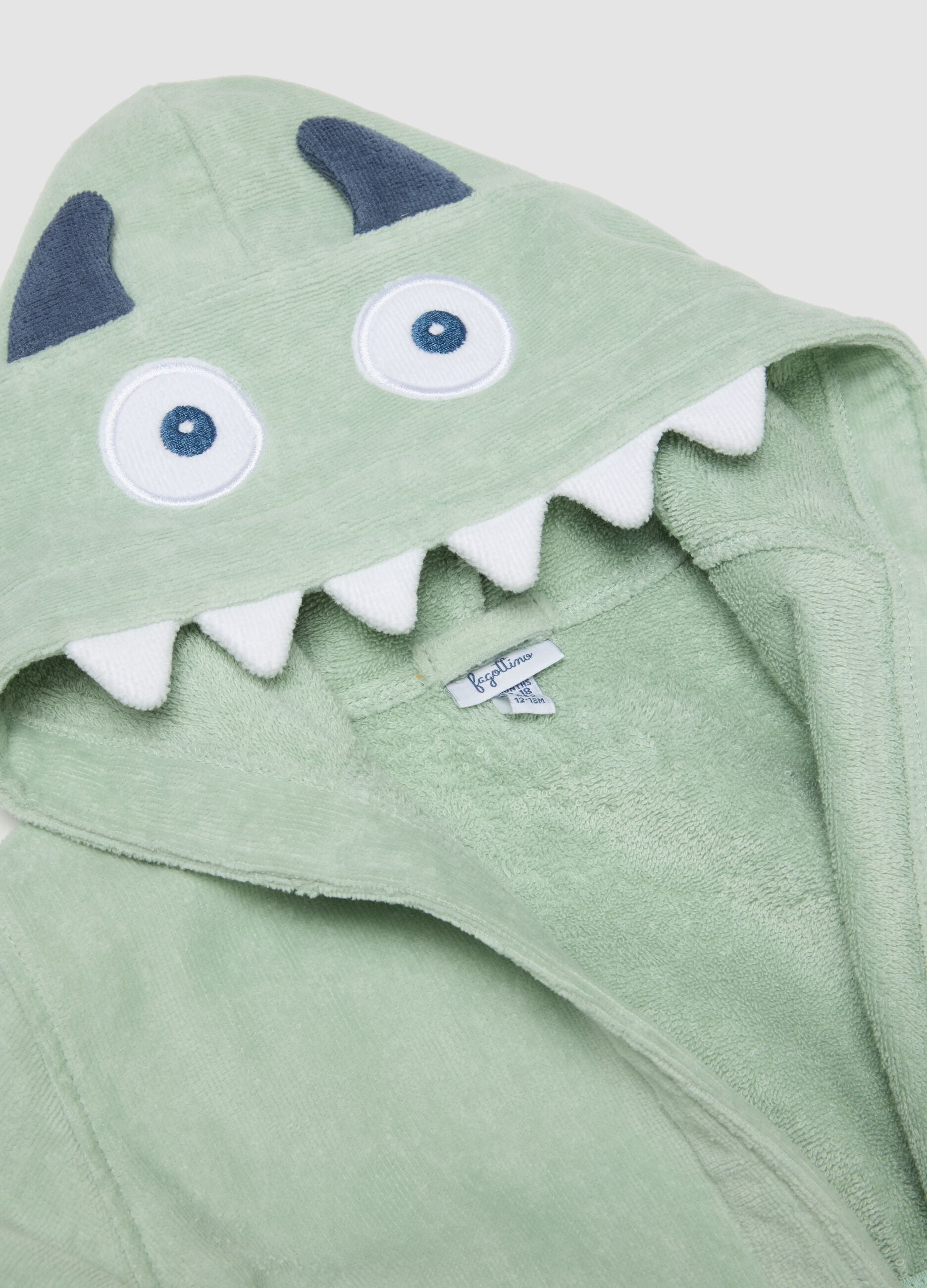 Green organic cotton dinosaur hooded bathrobe for babies and toddlers