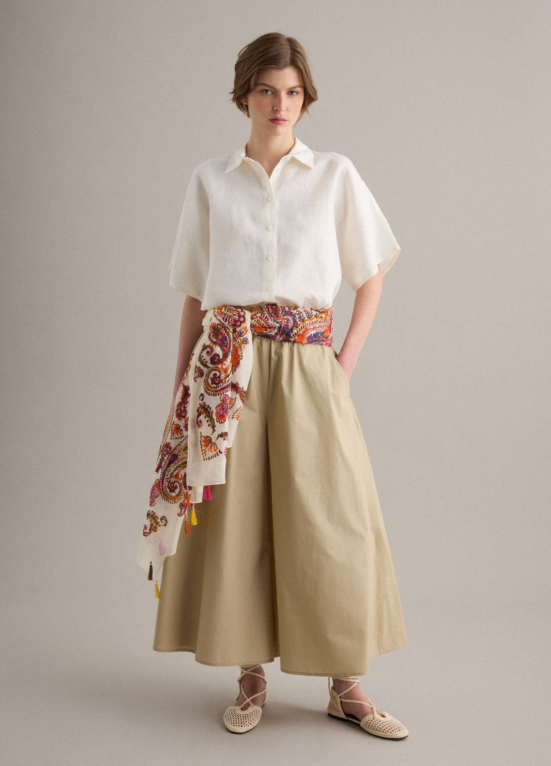Beige long skirt in pure cotton