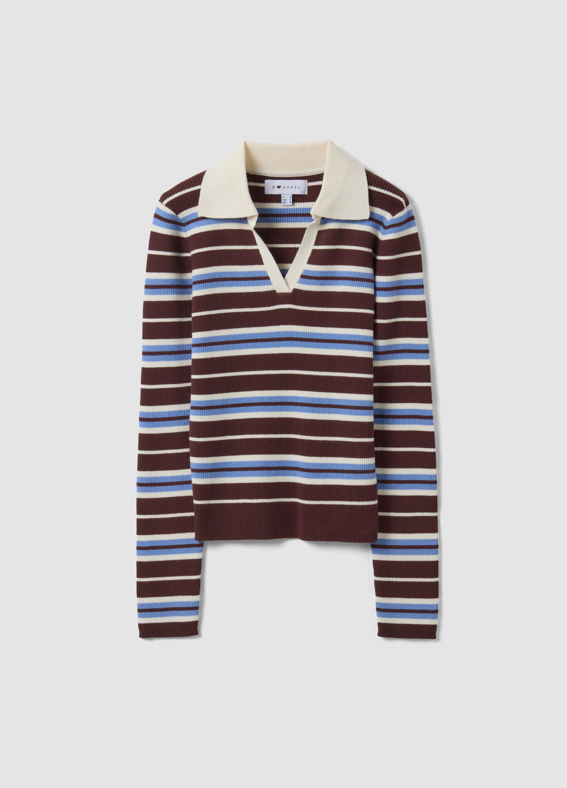 Multicolour striped viscose-blend fitted polo-collar knit