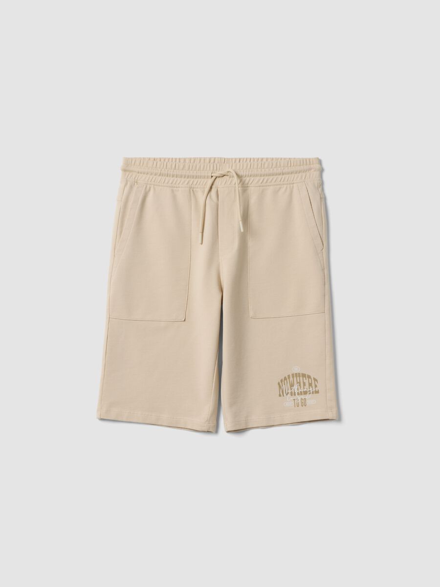 Shorts jogger beige in puro cotone da ragazzo con vita elasticizzata_3