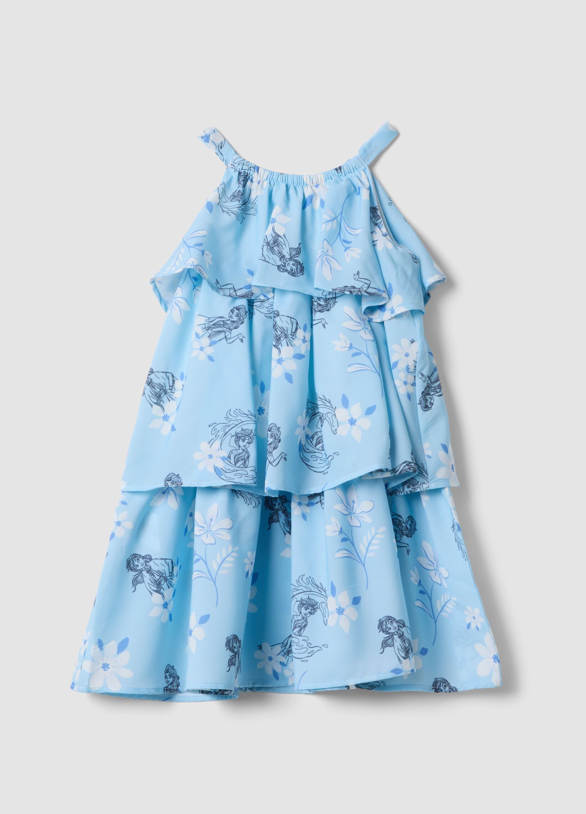 Light blue ruffle dress with floral print