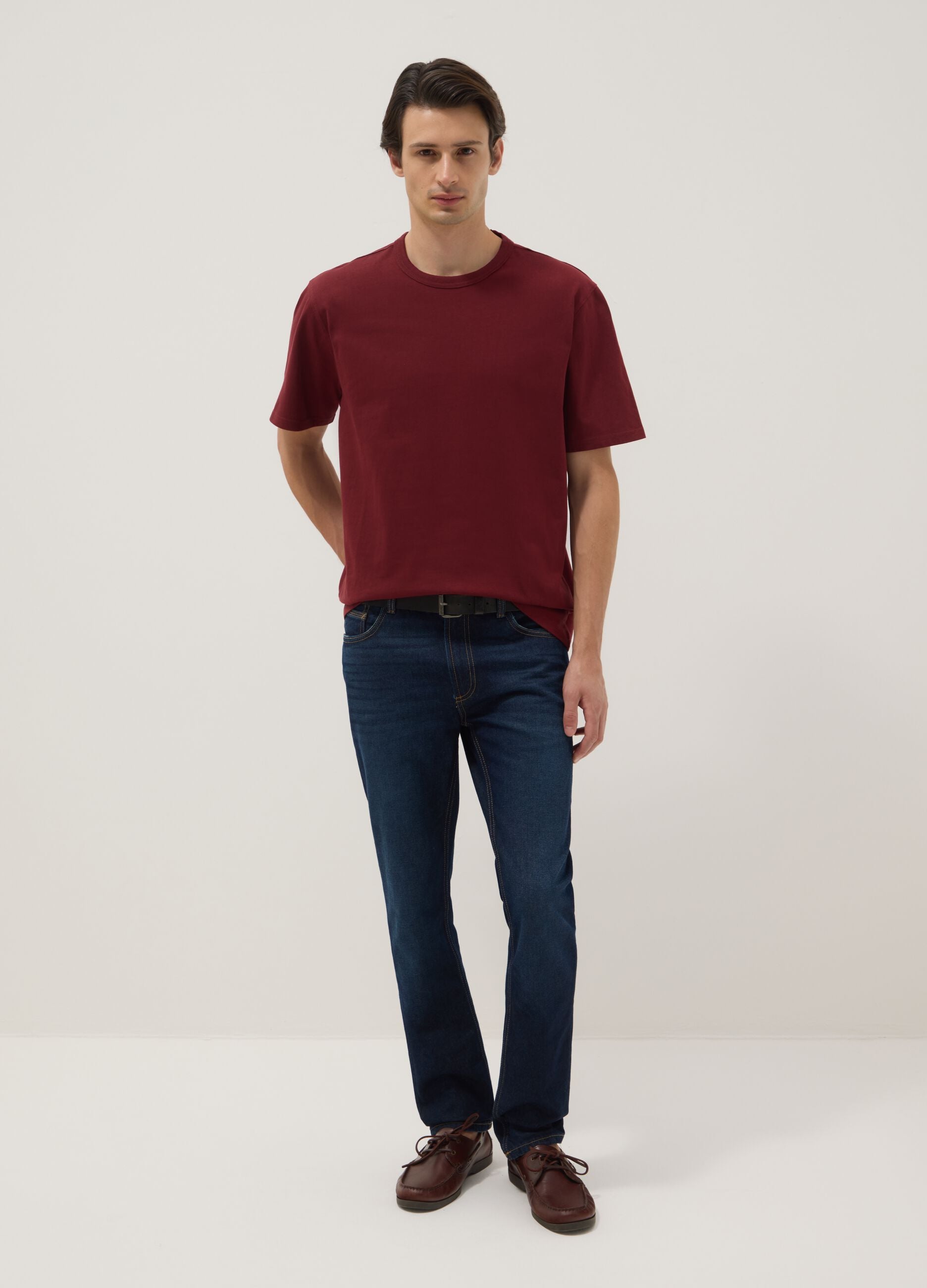 Red pure cotton crew neck T-shirt with relaxed fit