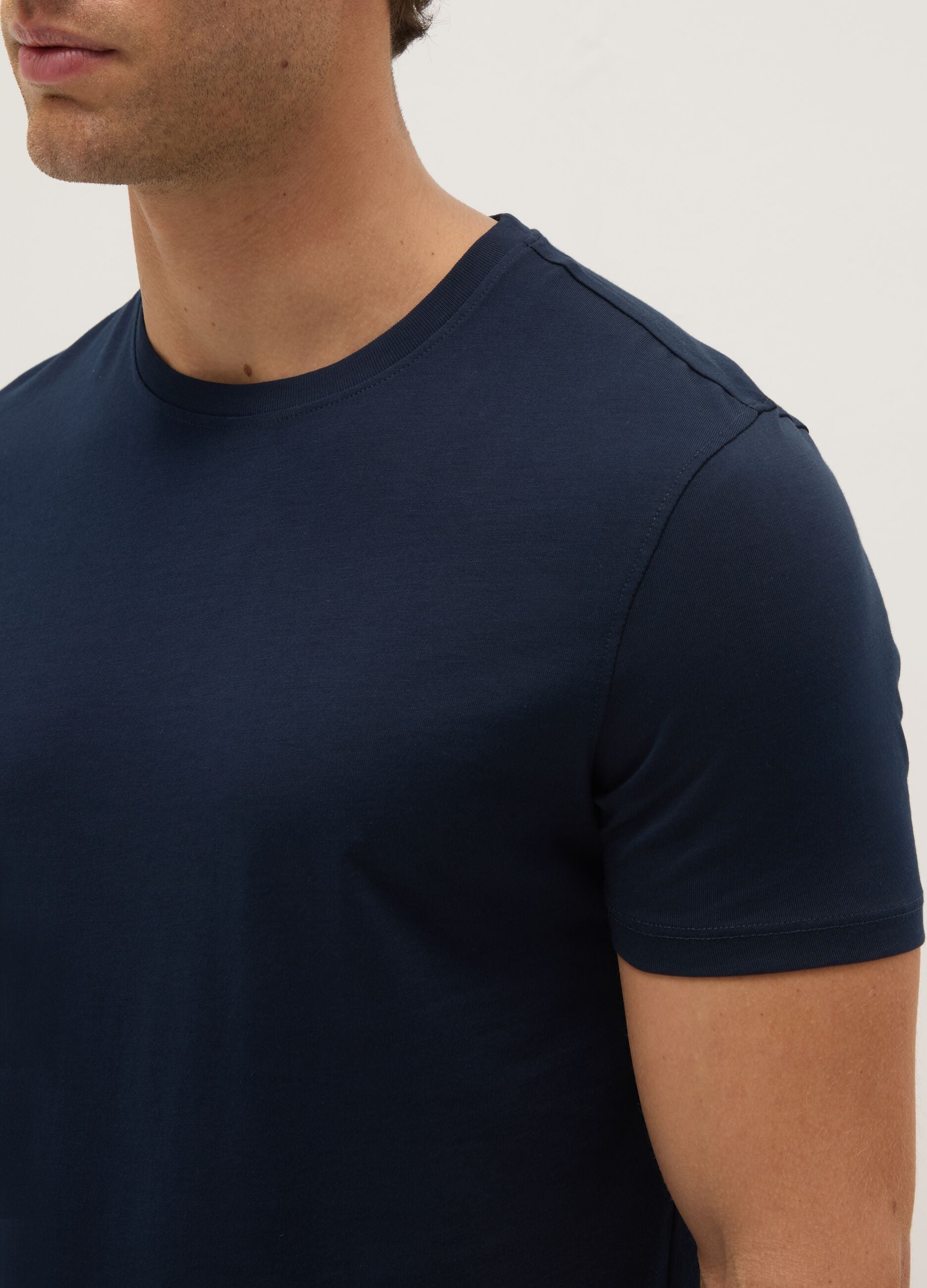 Regular Fit Round Neck Blue Pure Cotton T-shirt