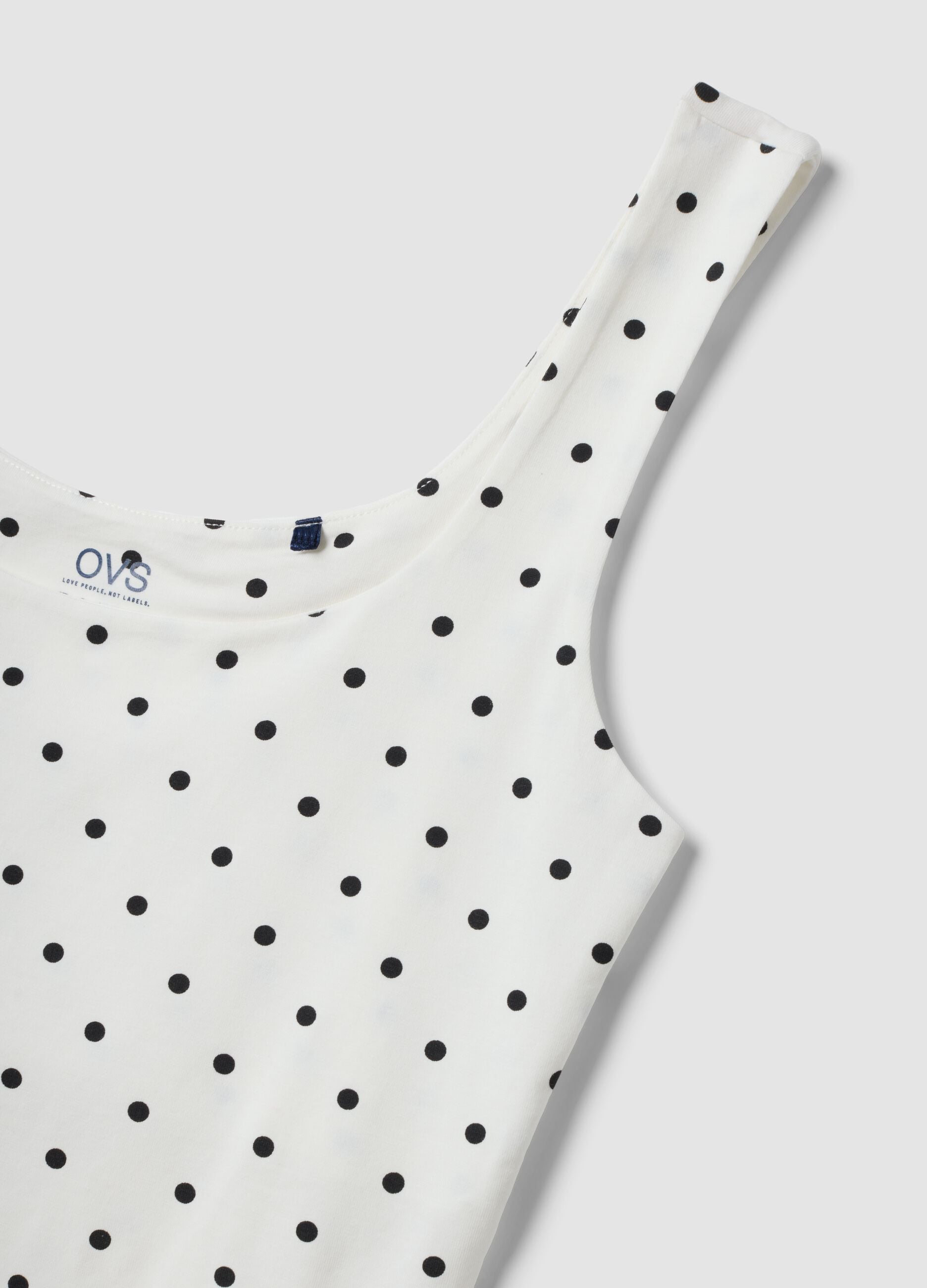 White fitted stretch cotton polka-dot top