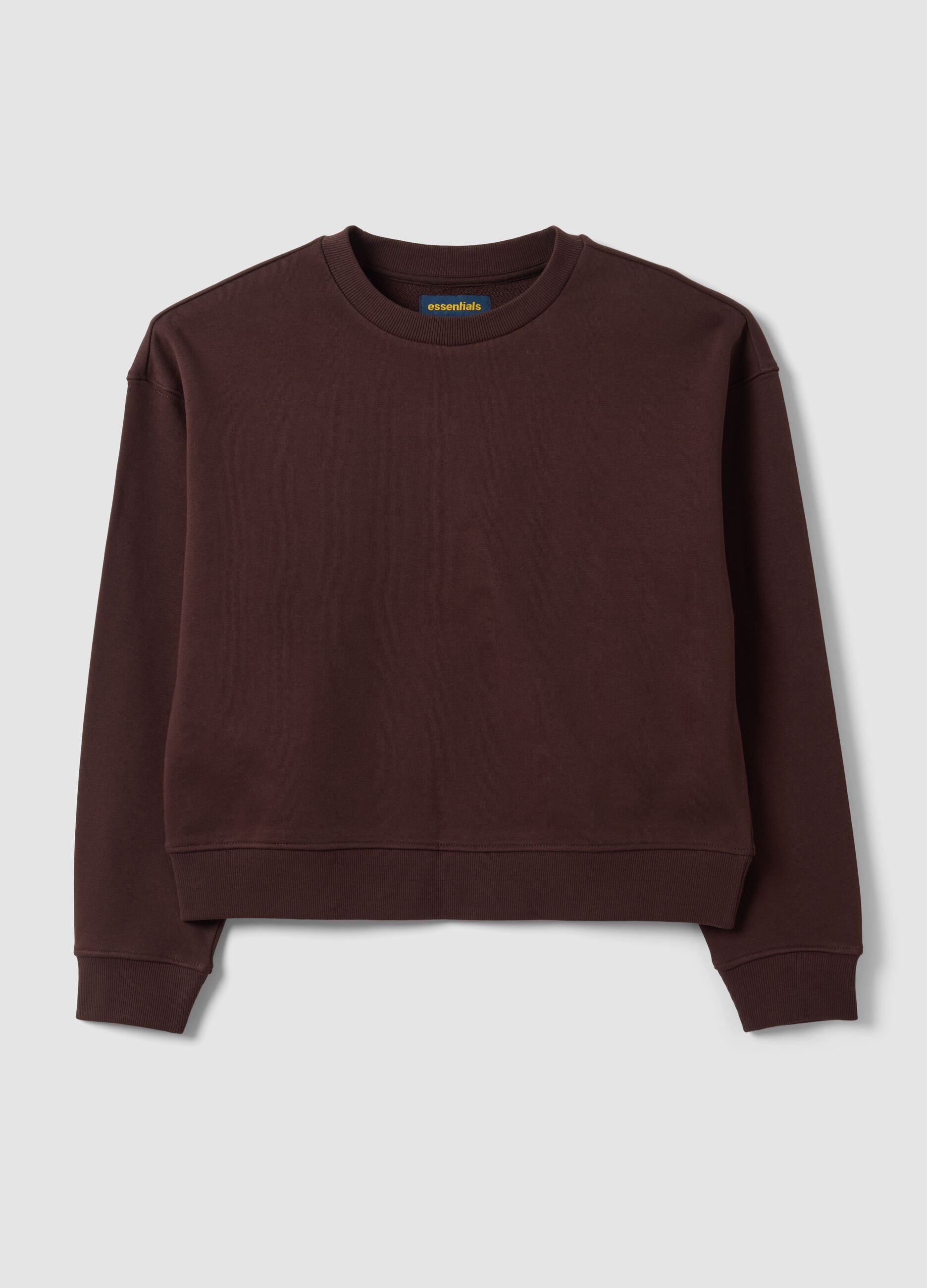 Brown cotton-blend crew-neck sweatshirt, regular fit