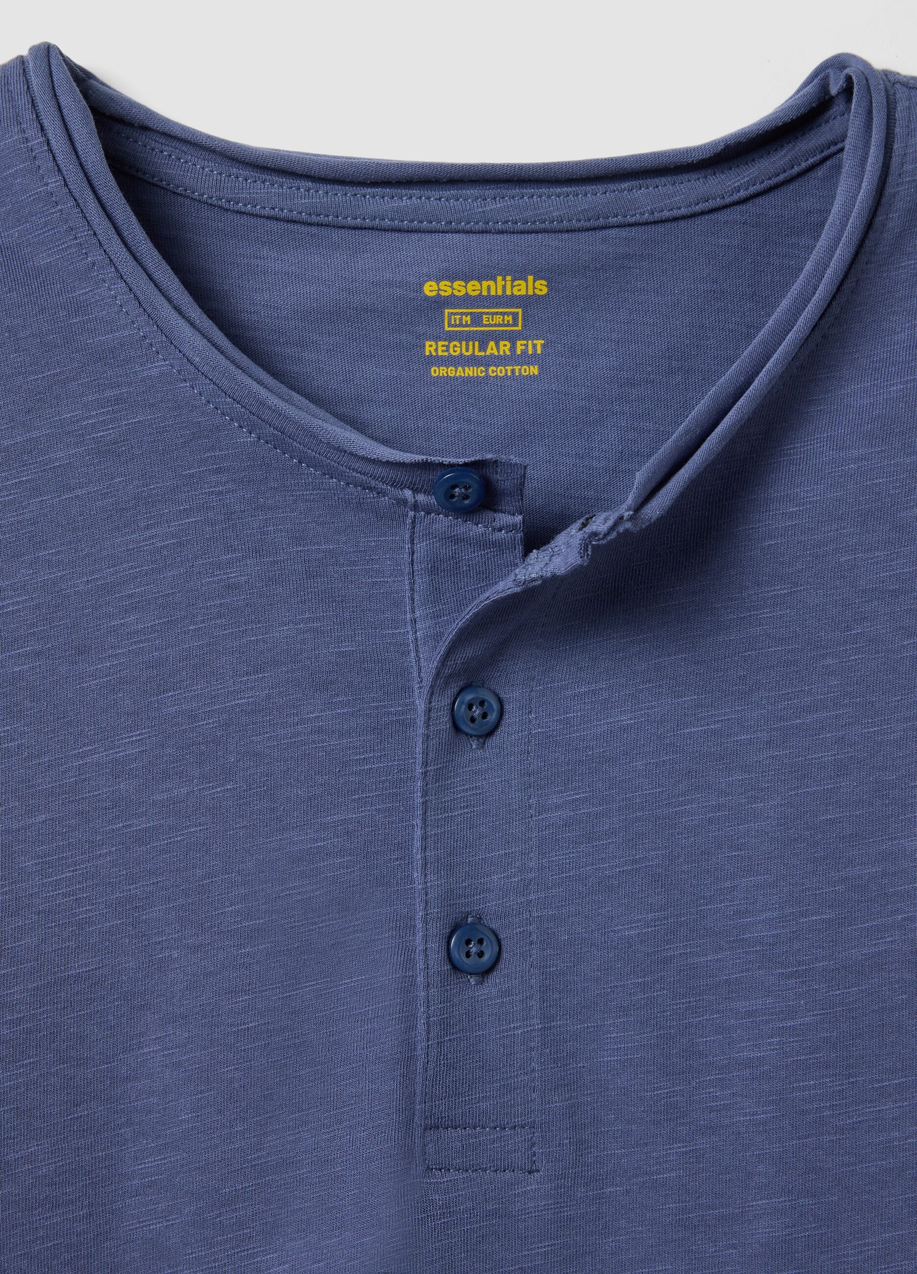 Blue pure cotton T-shirt with seraph collar regular fit