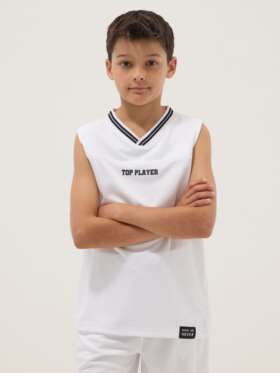 Canotta bianca sportiva da ragazzo relaxed fit con scollo a V_0