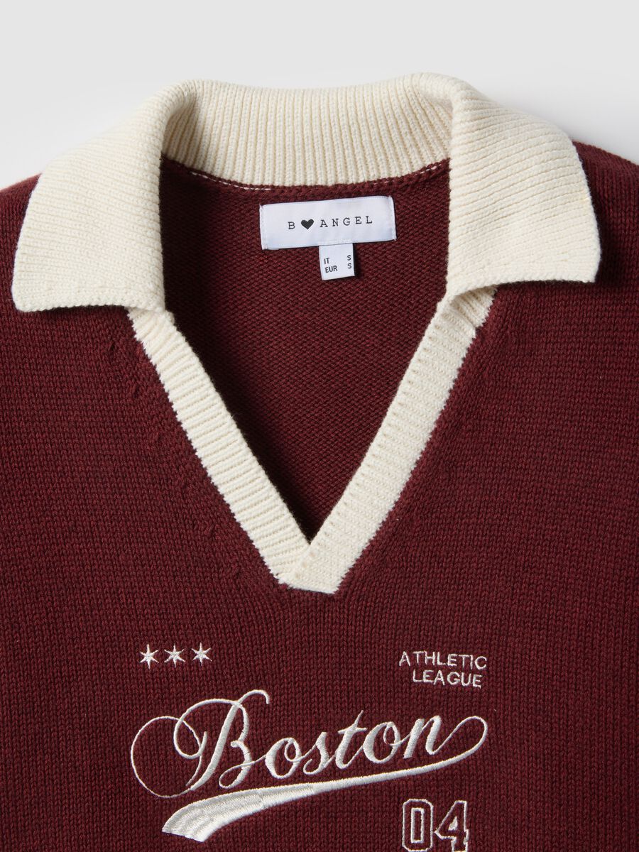 Red cotton blend regular fit polo collar shirt with lettering_5