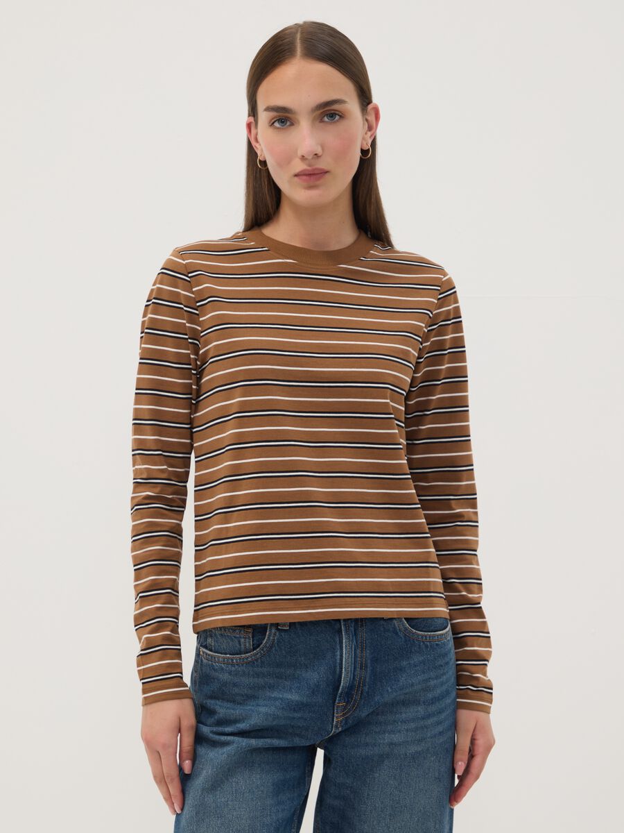 Multicolour pure cotton striped crew-neck T-shirt, regular fit_0