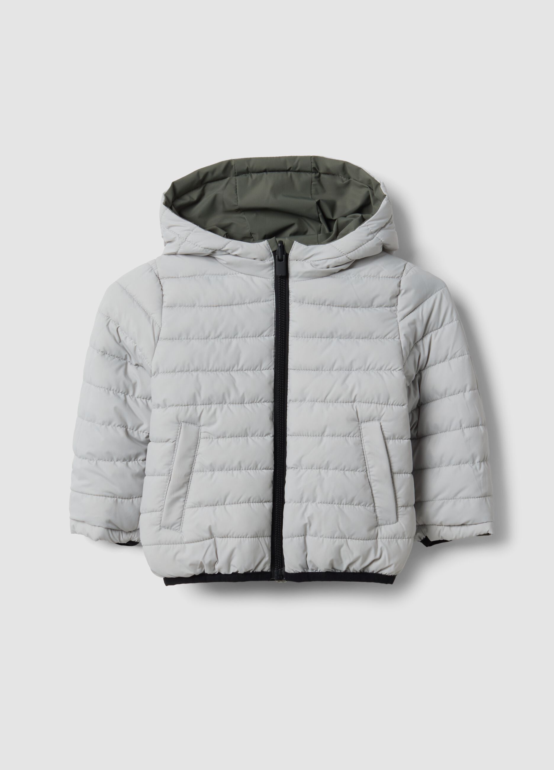 Giacca Ultralight reversibile grigia con cappuccio e zip per bimbo