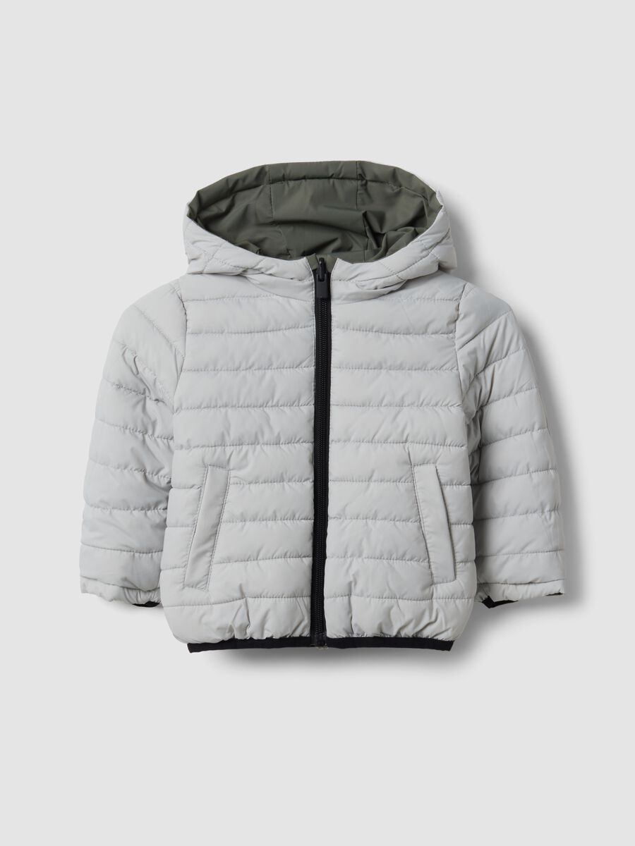 Giacca Ultralight reversibile grigia con cappuccio e zip per bimbo_0