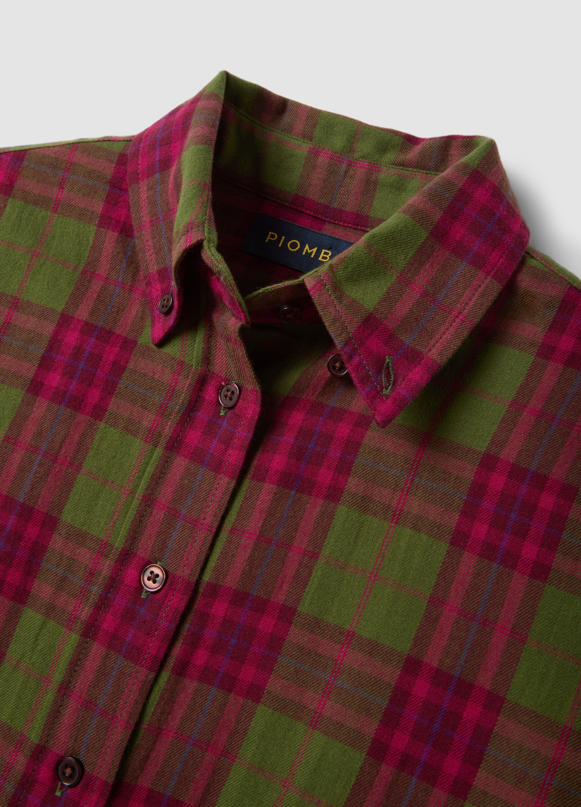 Green checked pure cotton flannel shirt, regular fit