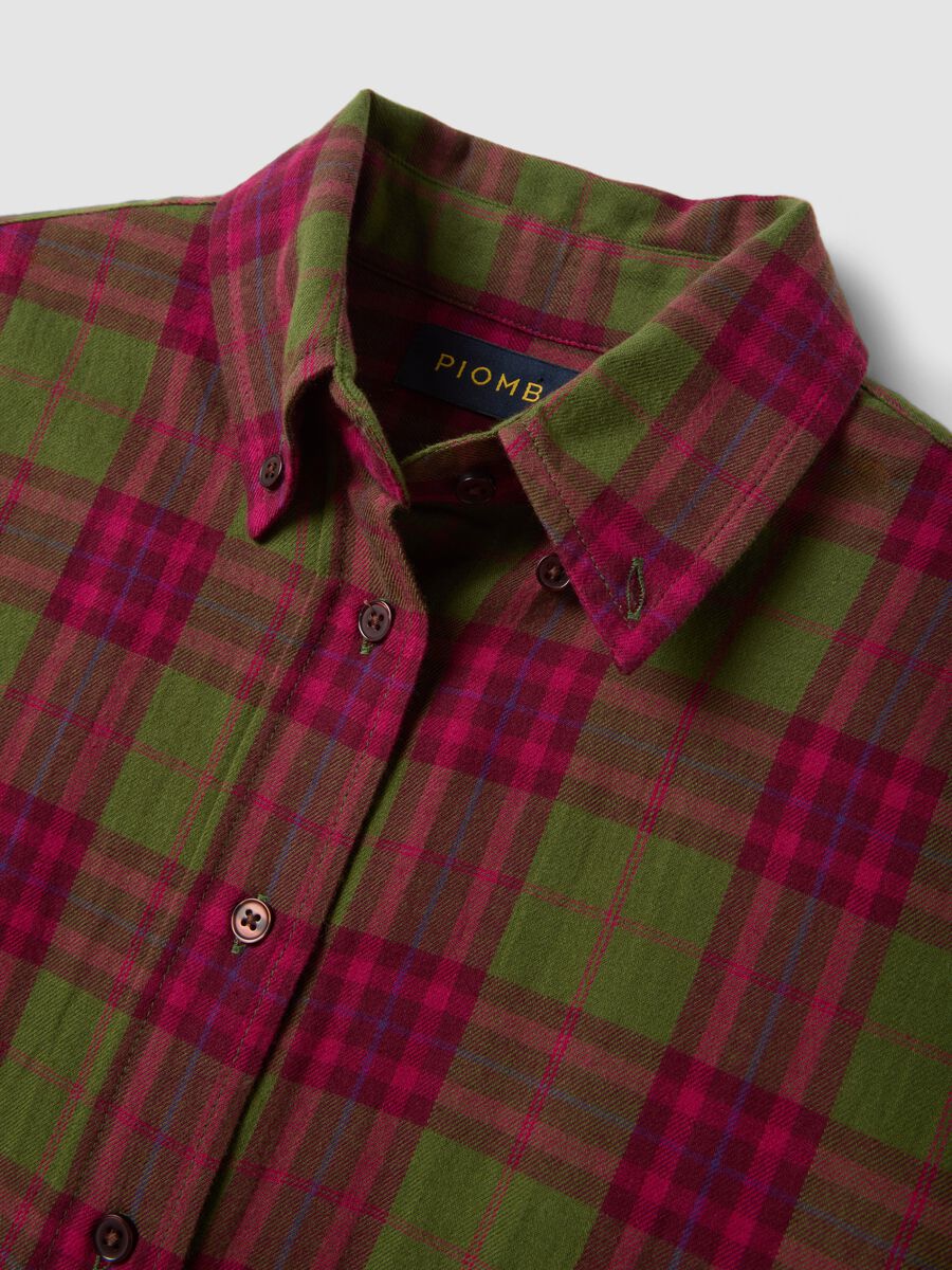 Green checked pure cotton flannel shirt, regular fit_5