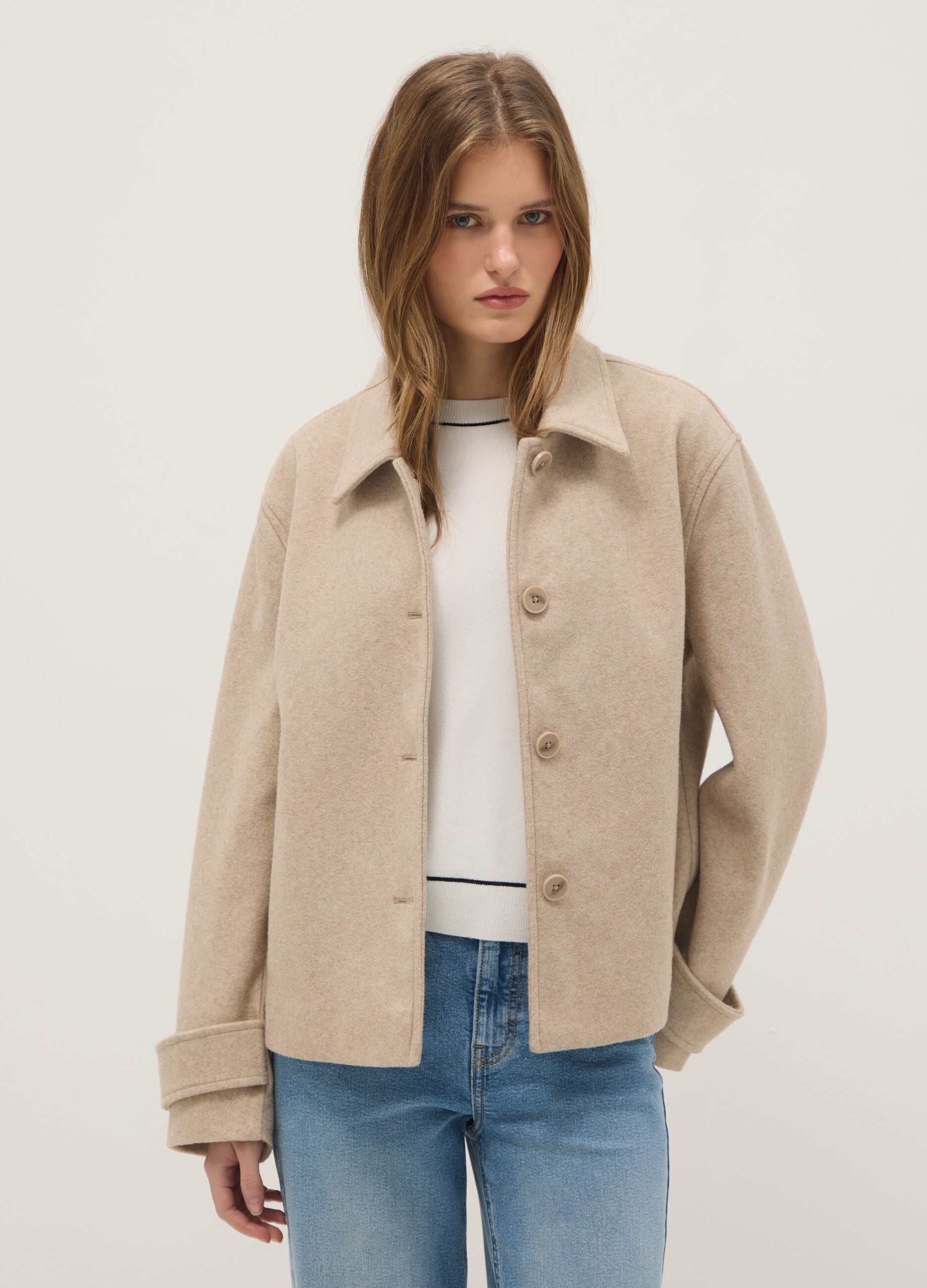 Beige short coat regular fit with buttons
