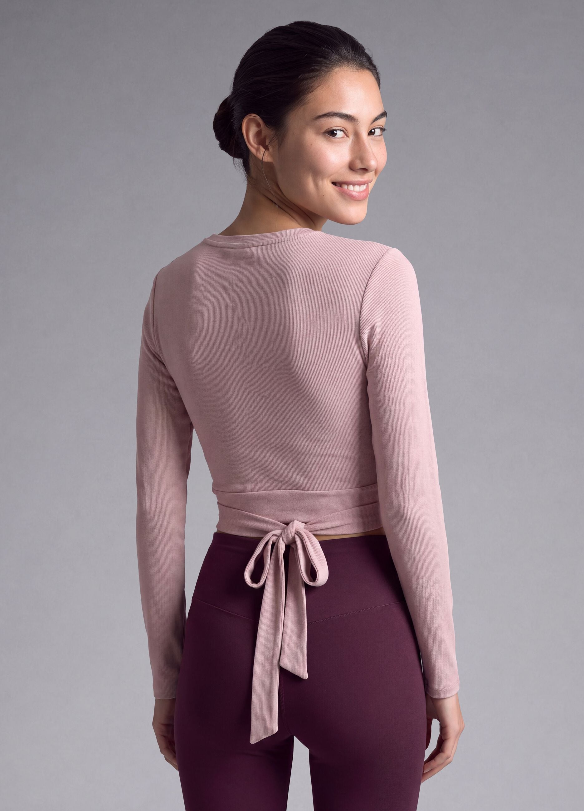 Pink ribbed stretch-cotton wrap top ALTAVIA STUDIO