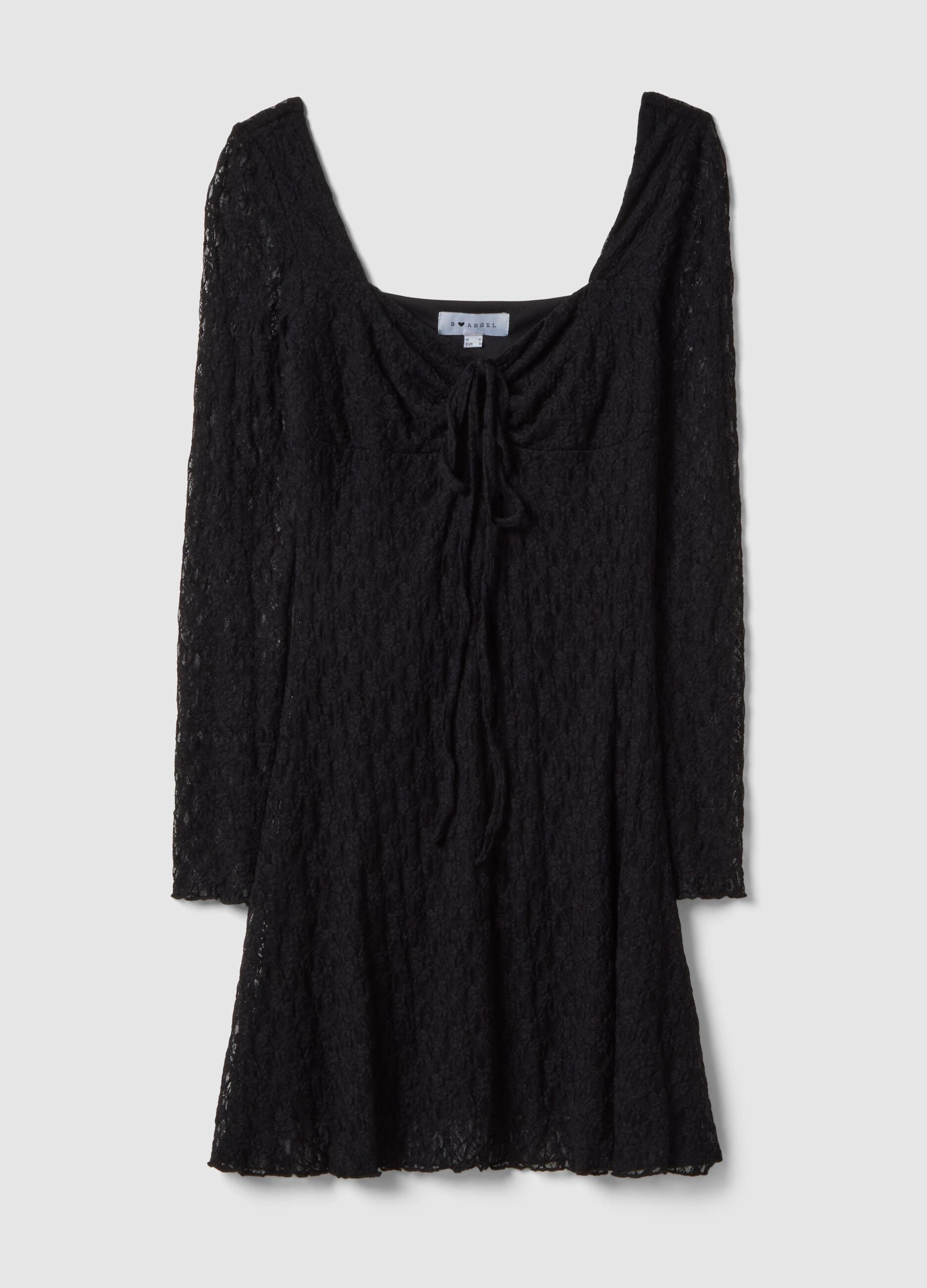 Regular fit black lace dress with square neckline